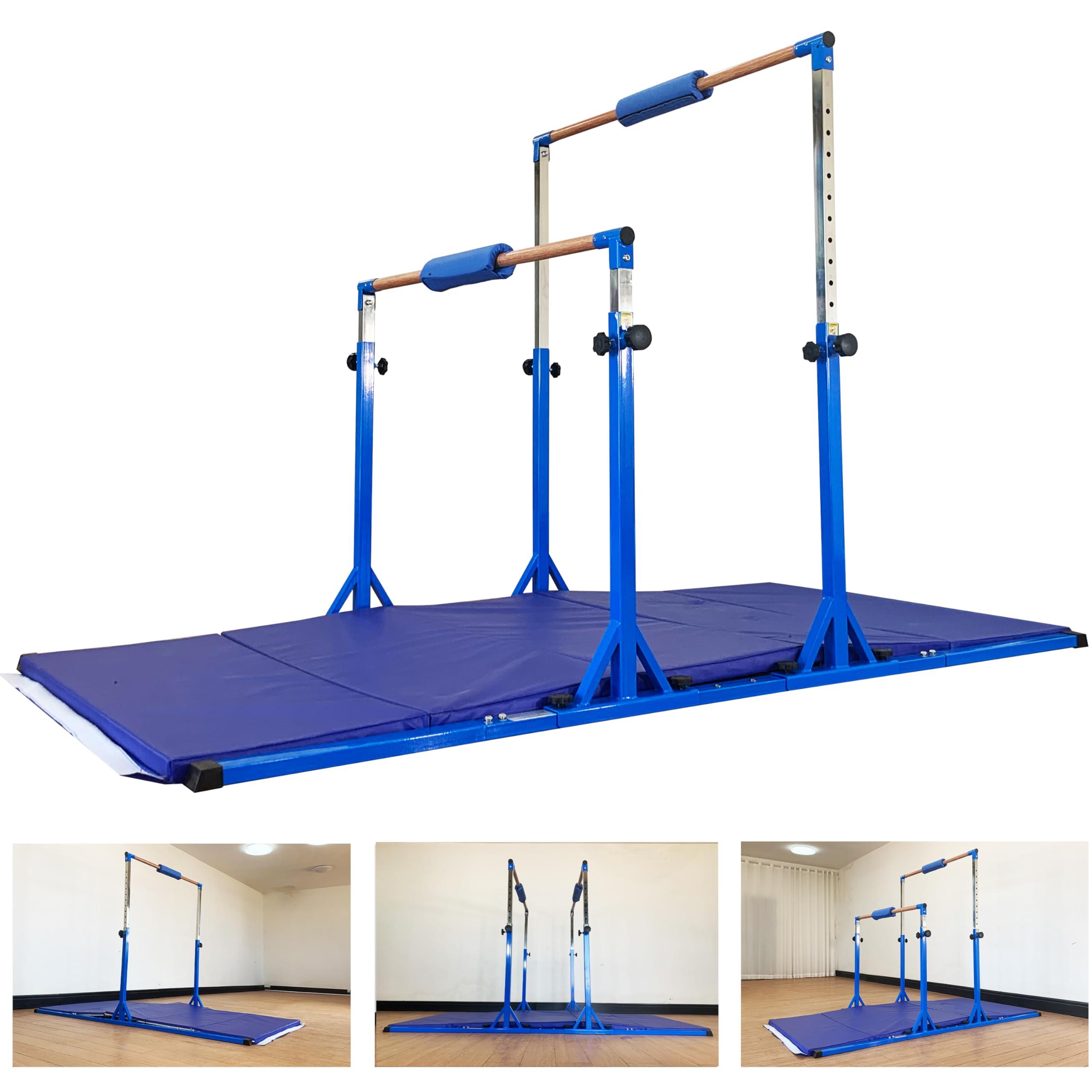 MARFULA MARFULA Gymnastics Double Horizontal Bars 3Play Gymnastic Parallel Bars Uneven Bars with Mat Gymnastics Training Bar with 304 Stainless Steel Regulating Arms & Fiberglass Rail for Home Club Use