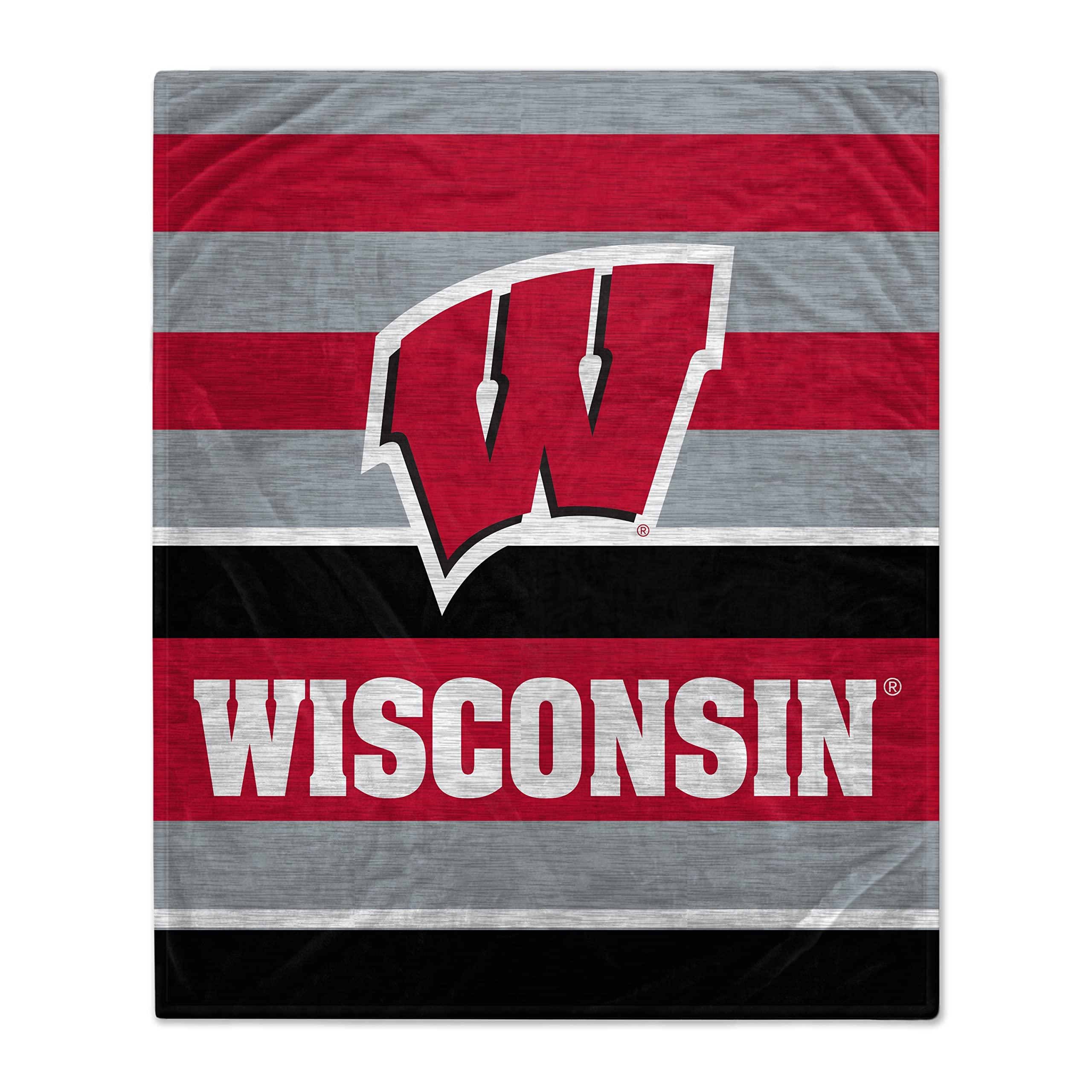 Proformance Home Proformance Home Officially Licensed NCAA Wisconsin Badgers Heathered Stripe Flannel Fleece Blanket