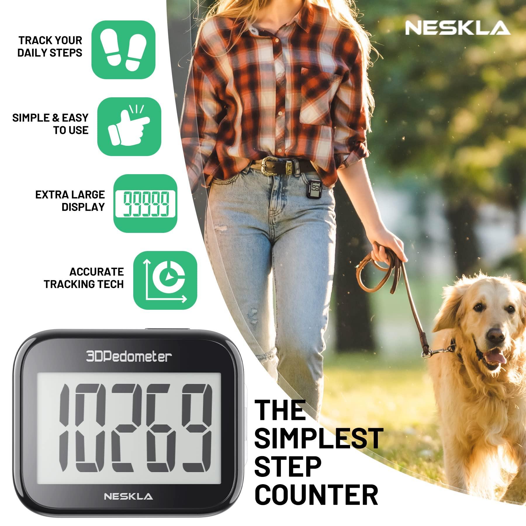 NESKLA NESKLA 3D Pedometer for Walking, Simple Step Counter with Large Digital Display, Step Tracker with Removable Clip Lanyard, Accurately Track Steps for Men Women Kids Adults Seniors