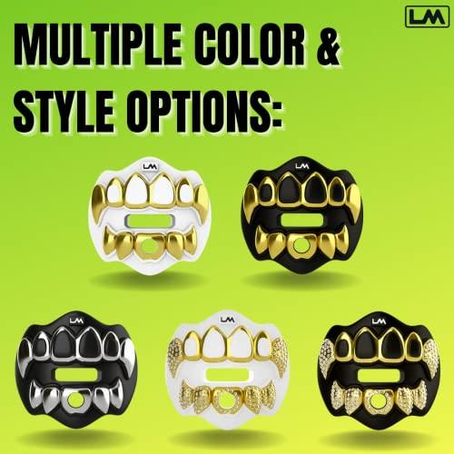 Loud Mouth Loudmouth Football Mouth Guard - 3D Chrome Grillz Football Mouthpiece, Fits Adult & Youth, Mouth Guard Football Accessories (3D Grillz - Chrome Black/Silver)