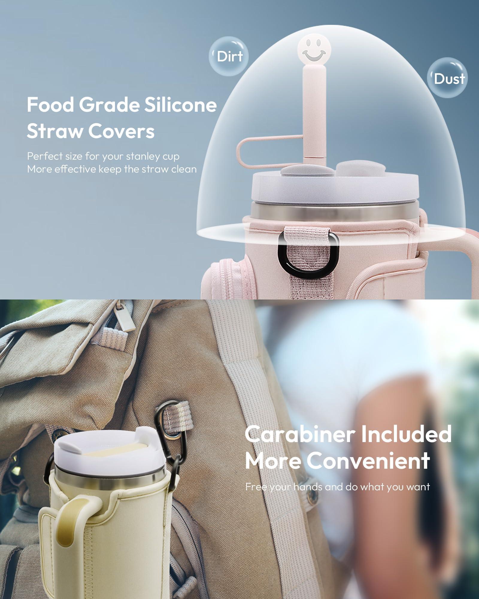 BILTRTE BILTRTE Water Bottle Carrier Bag for Stanley 40oz Tumbler with Phone Pocket, Water Bottle Holder Pouch with Adjustable Strap & Straw Cover for Hiking Travelling Camping