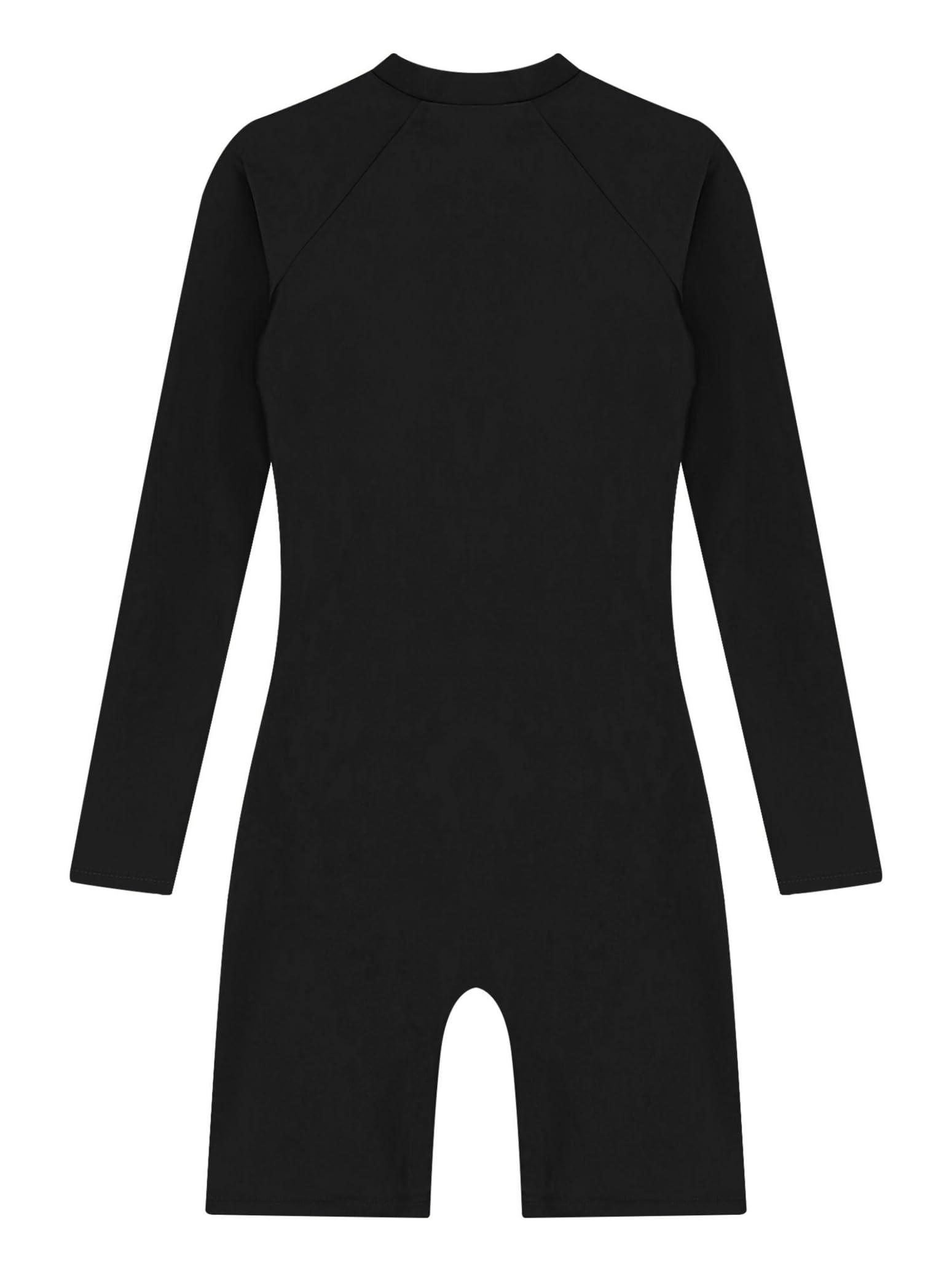 Nikiikoo Nikiikoo Womens Surf Rash Guard Swimsuit One Piece Boyleg Swimwear Sun Protection Zipper Long Sleeve Wetsuit G#Black22 Large