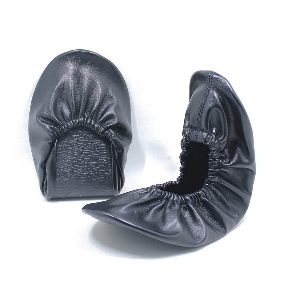 MFBFRU Black Portable Rescue Foldable Ballet Flats Shoes Roll Up Slippers for Women Travel with Expandable Matching Purse for High Heels Folding Womens Shoes (M, Black, Medium)