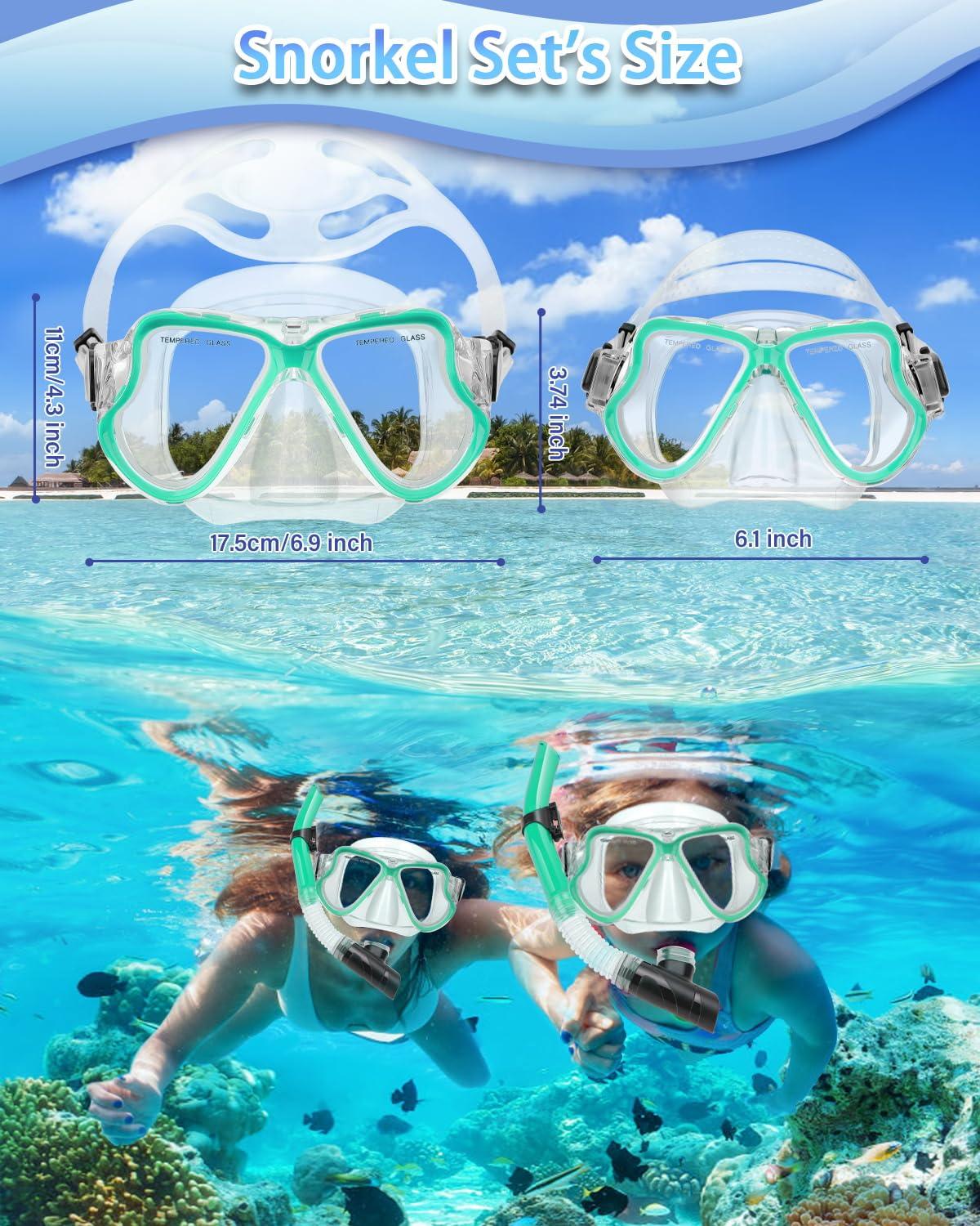 PIYAZI PIYAZI Snorkeling Gear for Adults Kids, Dry Snorkeling Set, Panoramic Anti-Leak and Anti-Fog Tempered Glass Lens, Adjustable Strap Snorkel Set with Mesh Bag Ear Plug for Snorkeling Scuba Diving Travel