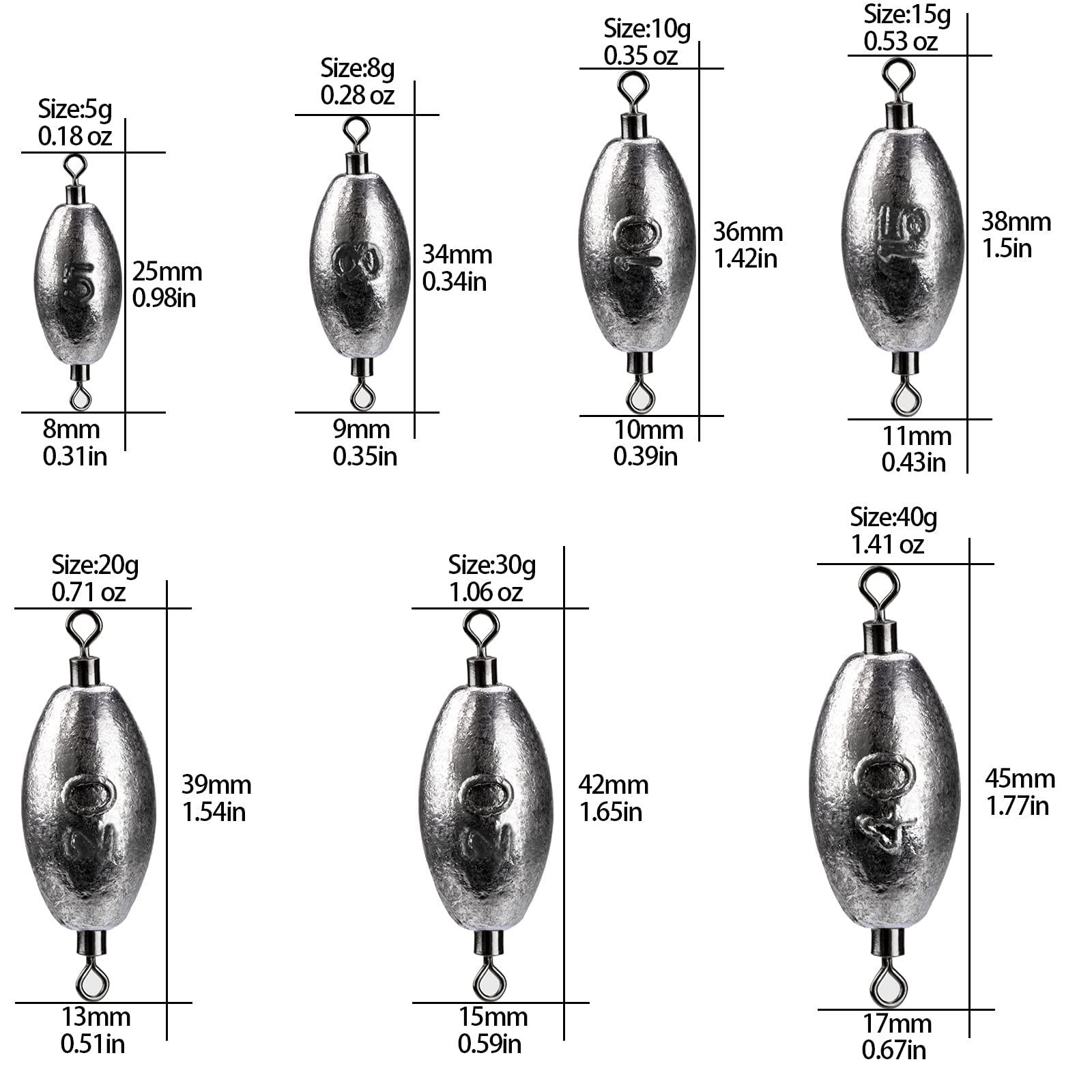 THKFISH THKFISH Fishing Weights Inline Weights Trolling Sinkers Swivel Weights Quick Set Up Lead Fishing Sinker with Inner Swivel Set 1/3oz 1/4oz 1/5oz 1/6oz 1/7oz 3/8oz 1/2oz 3/4oz 1oz 1.4oz