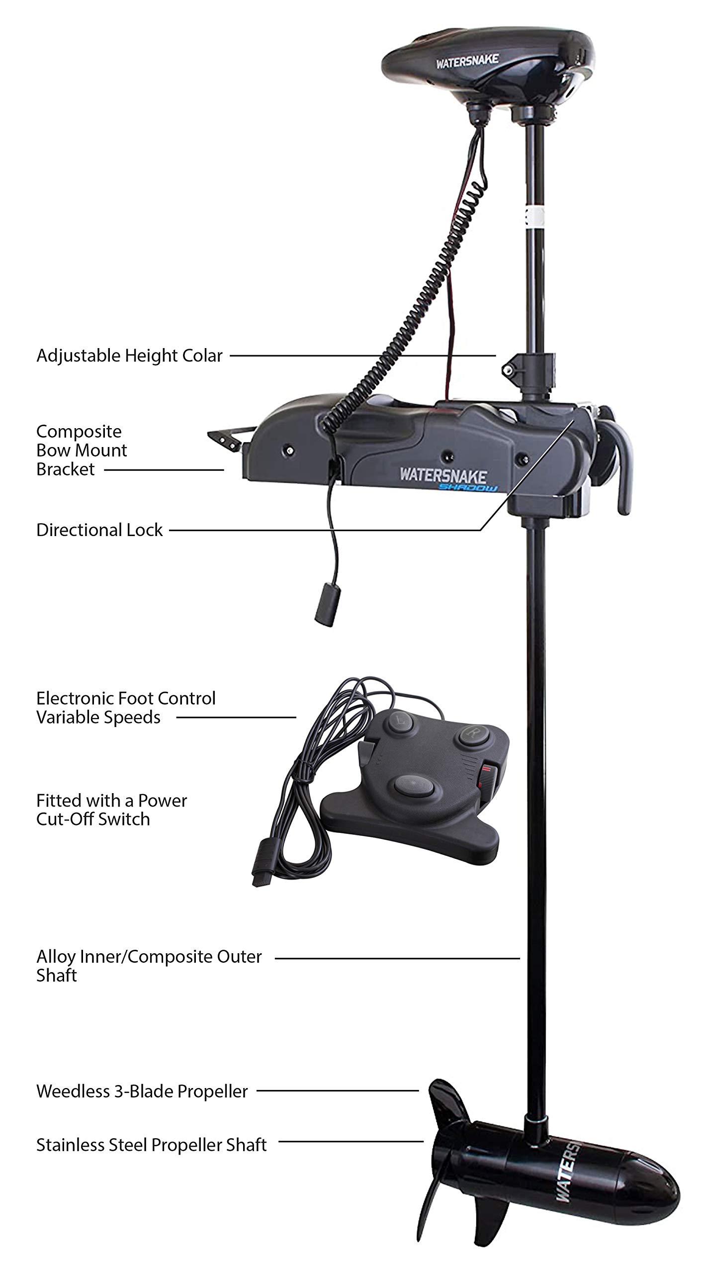 Watersnake Watersnake - Shadow Bow Mount Foot Control Motor (44-Pound Thrust, 48-inch Shaft, 12-Volt)