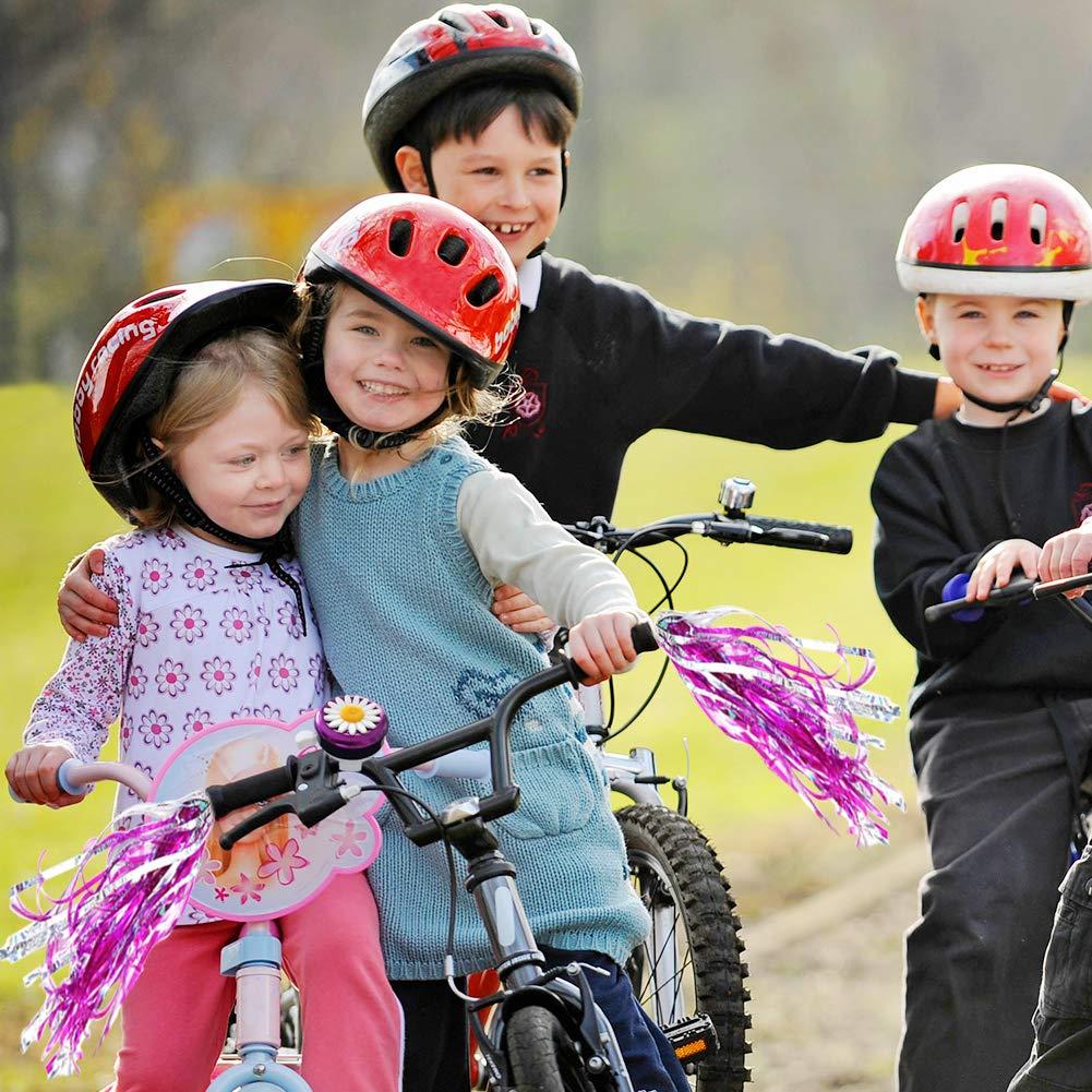 IEALODS Kids Bike Bell and Streamers for Girls - 1 Pack Flower Bicycle Bell with 2 Pack Bike Streamers for Children's Bike Accessories
