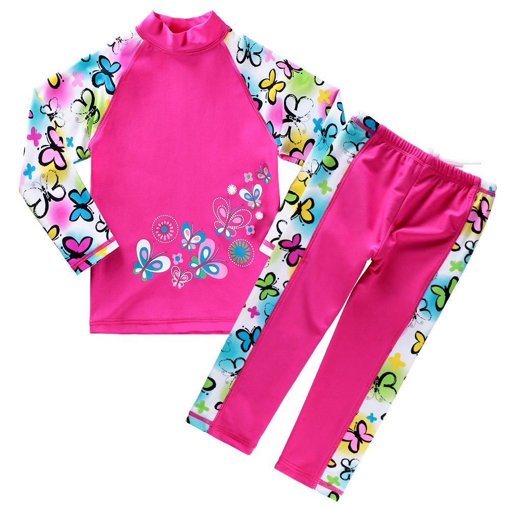 BAOHULU BAOHULU Girls Swimsuit Two Piece Tankini UPF 50+ UV Protective Rash Guard Set 3-12 Years S240_ButterflyLong_14A