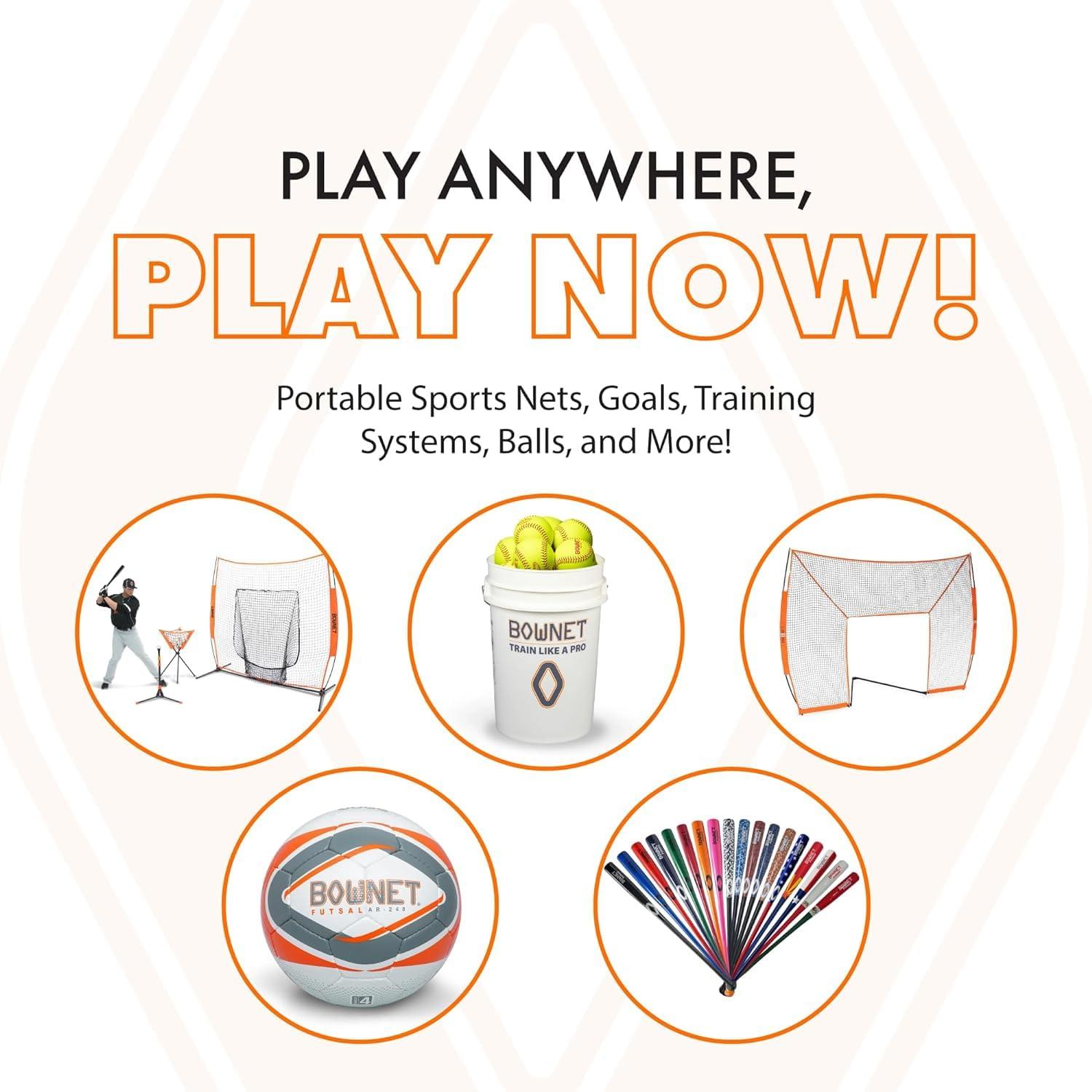 Bownet Bownet Sports Big Mouth Hit Kit, (7x7) Baseball Softball Practice Set - BigMouth Hitting Pitching Net, Utilitee Hitting Stand Tee, Ball Caddie - Total Package Portable Sports Practice, Black, Orange
