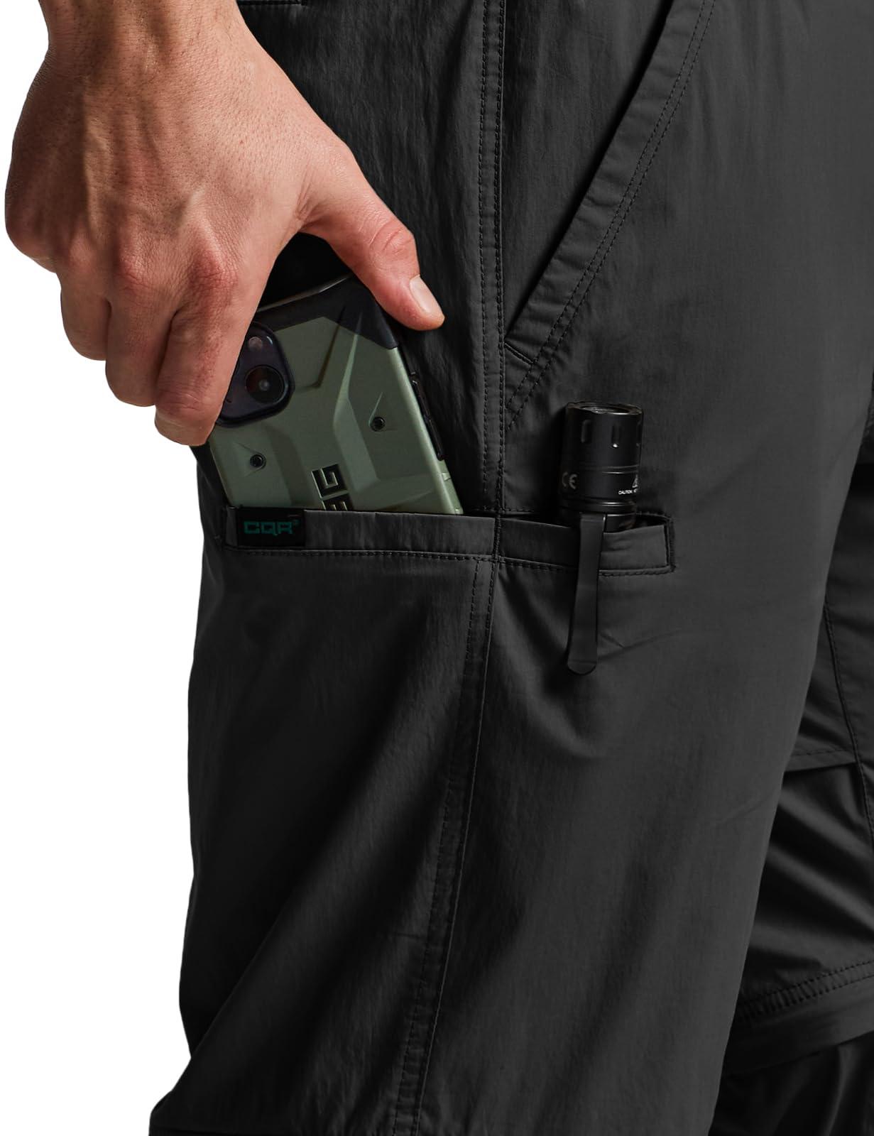 CQR CQR Men's Convertible Cargo Tactical Pants, Water Resistant Outdoor Hiking Pants, Zip Off Lightweight Stretch Work Pants, Runyon Black, 28W x 30L