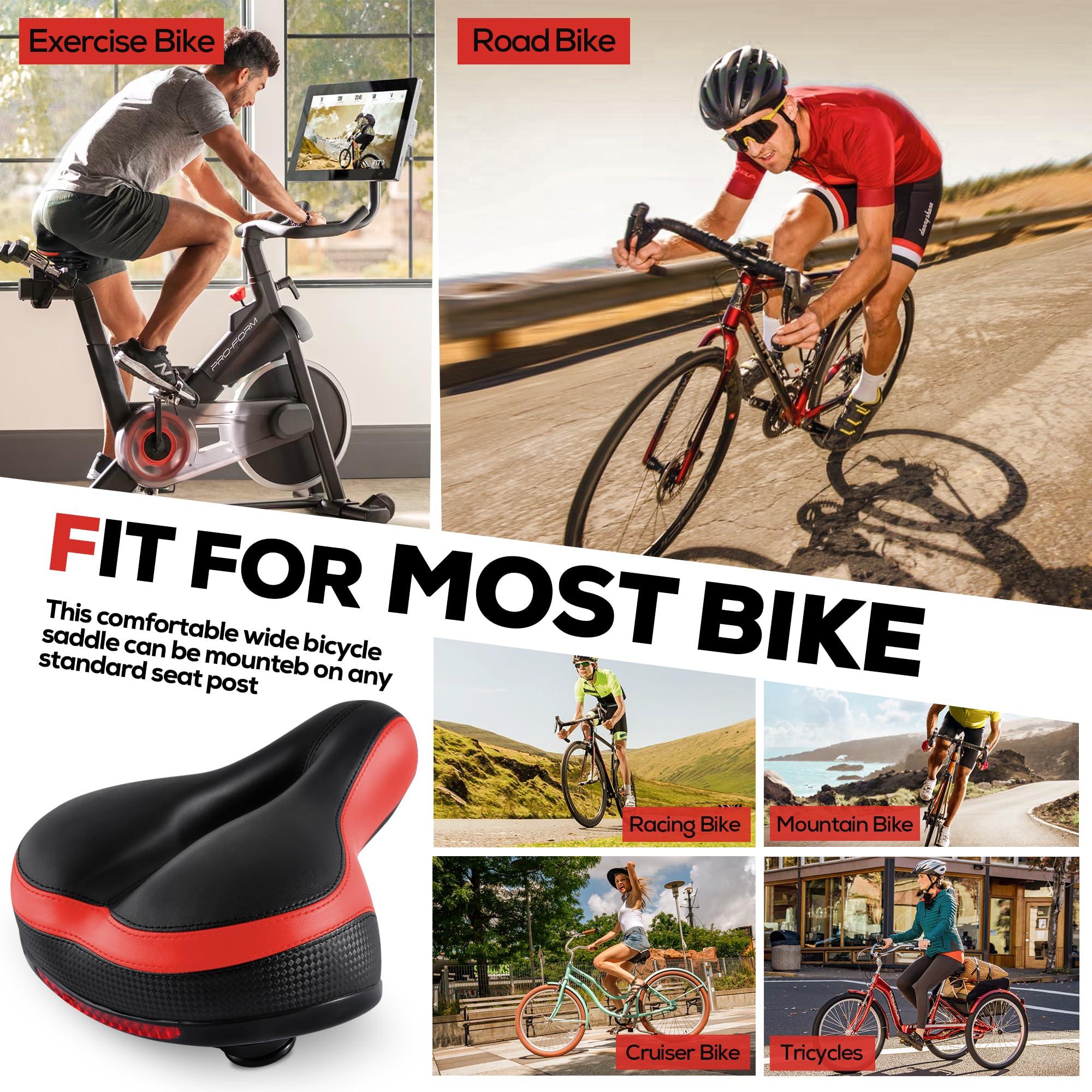 IPOW IPOW Comfort Bike Seat for Women or Men, Bicycle Saddle Replacement Padded Soft High Density Memory Foam with Dual Shock Absorbing Rubber Balls Suspension Universal Fit for Indoor/Outdoor Bikes/Red