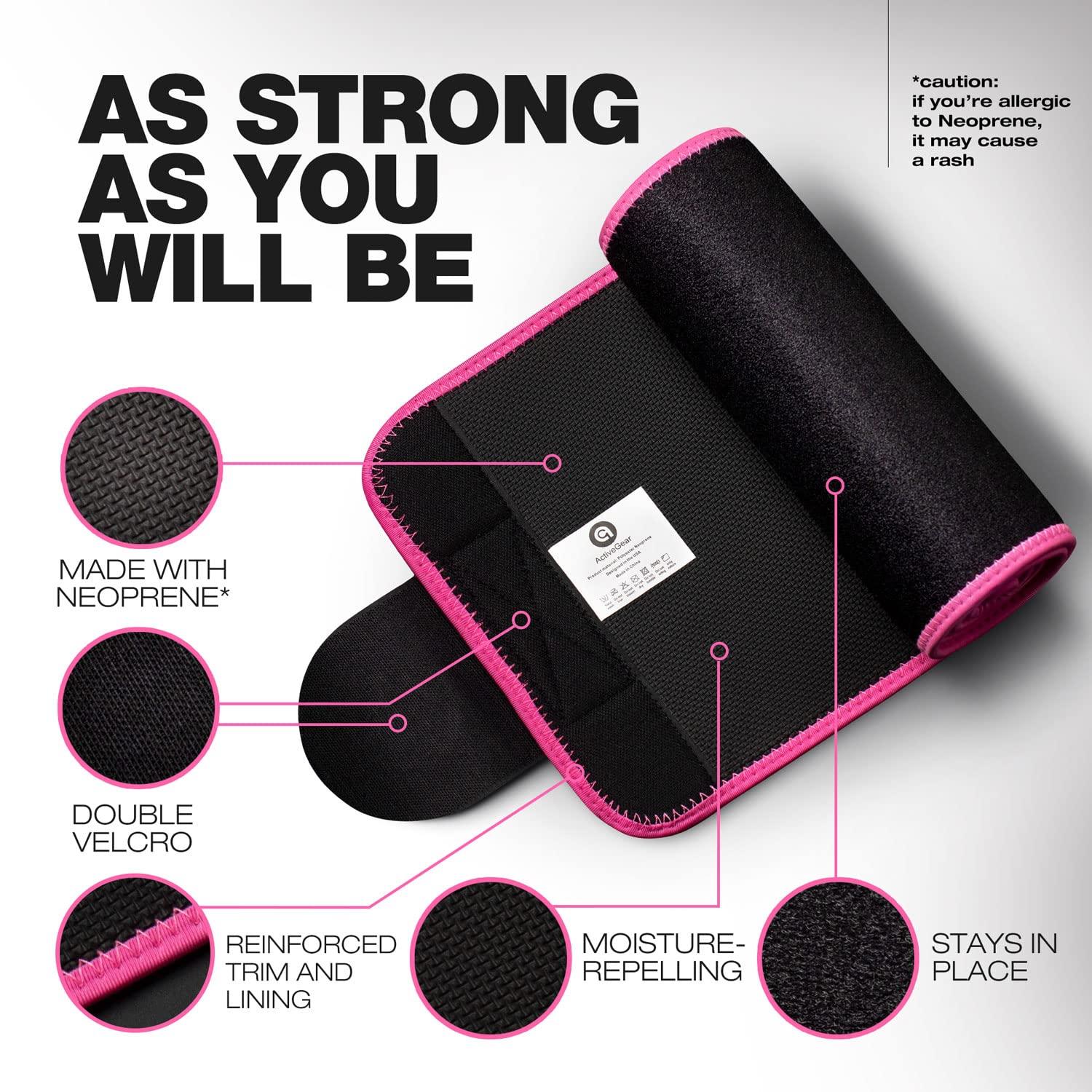 ActiveGear ActiveGear Waist Trainer for Women & Men - Sweat Band Waist Trimmer Belt for a Toned Look - Reinforced Trim and Hook & Loop Closure (Pink Hem, Large: 9 x 46)