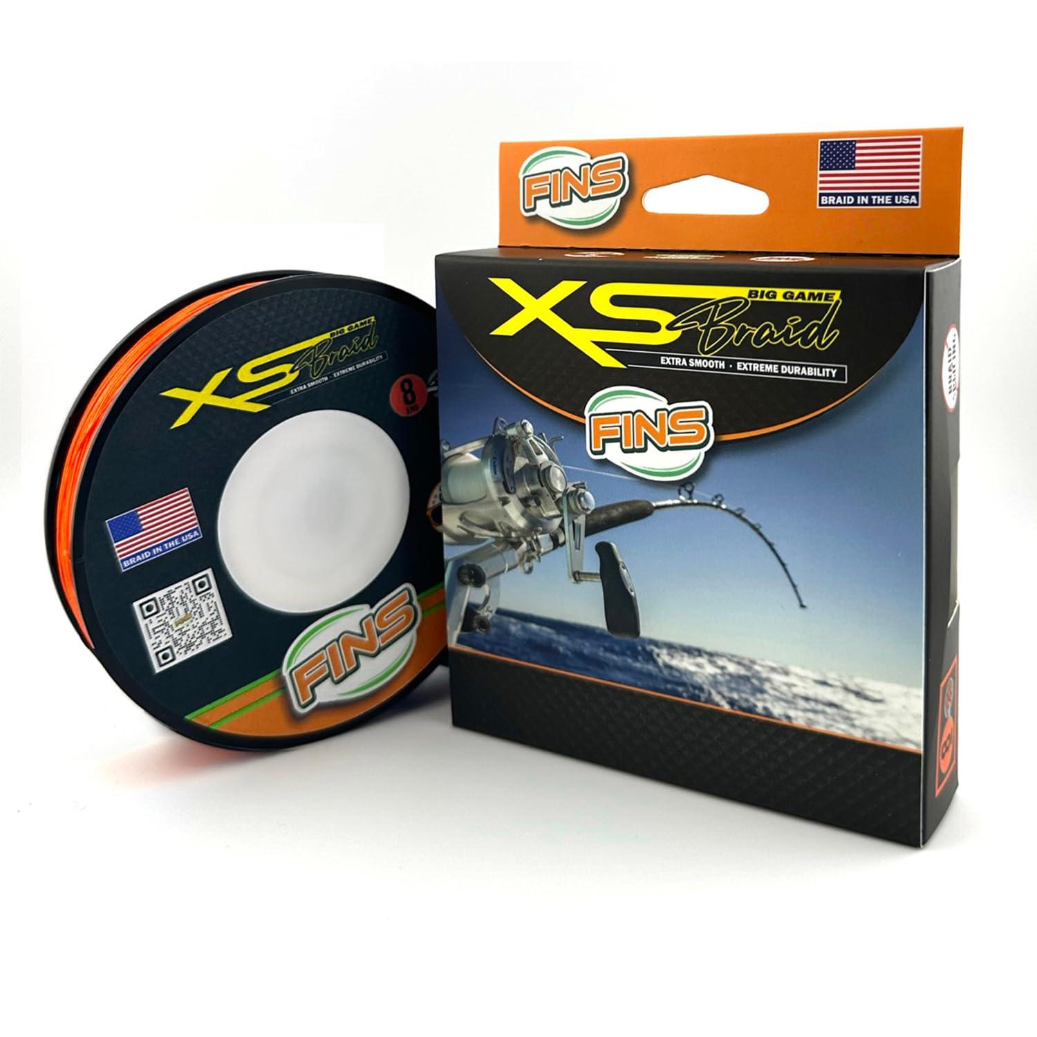 FINS FINS XS Big Game Braid - USA Made - 8-End Round Abrasion Resistant Braided Fishing Line for Freshwater/Saltwater Trolling and Bottom Fishing - Orange - 15 lb - 4000 Yds