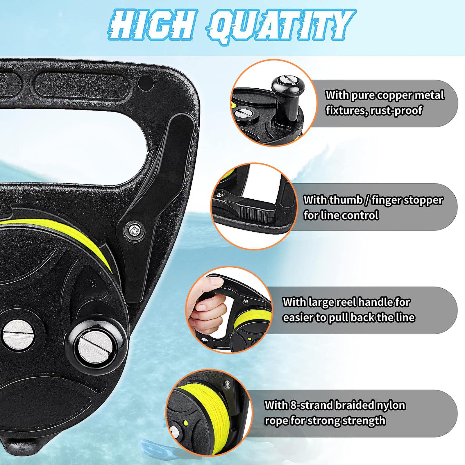 Seafard Seafard Compact 150ft Scuba Dive Reel Kayak Anchor with Thumb Stopper for Safety Underwater Diving Snorkeling Black