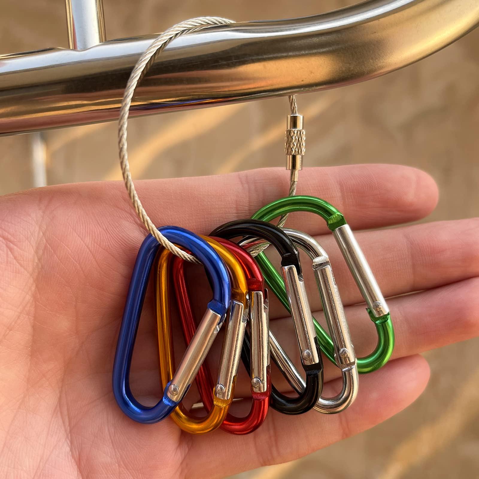XIECHANEE XIECHANEE 30PCS 2\" Carabiner Clips, Small D Shape Carabiner Clips with Key Rings and Wire Keychain Cable, Multicolor