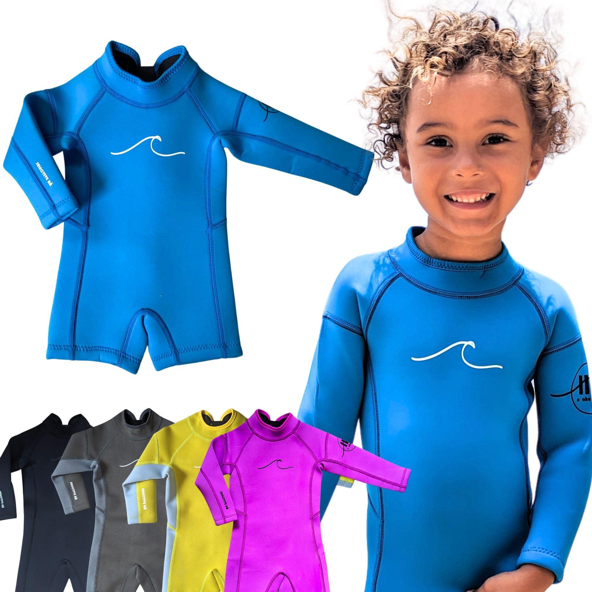 Selective HA Selective HA Baby, Infant, Toddler, Kids Ultrasoft 1.5mm and 2.5mm Neoprene Longsleeve Shorty Wetsuit Springsuit, Yamamoto and Traditional Neoprene Versions (Azure Blue 2.5mm Yamamoto, 4T (L))