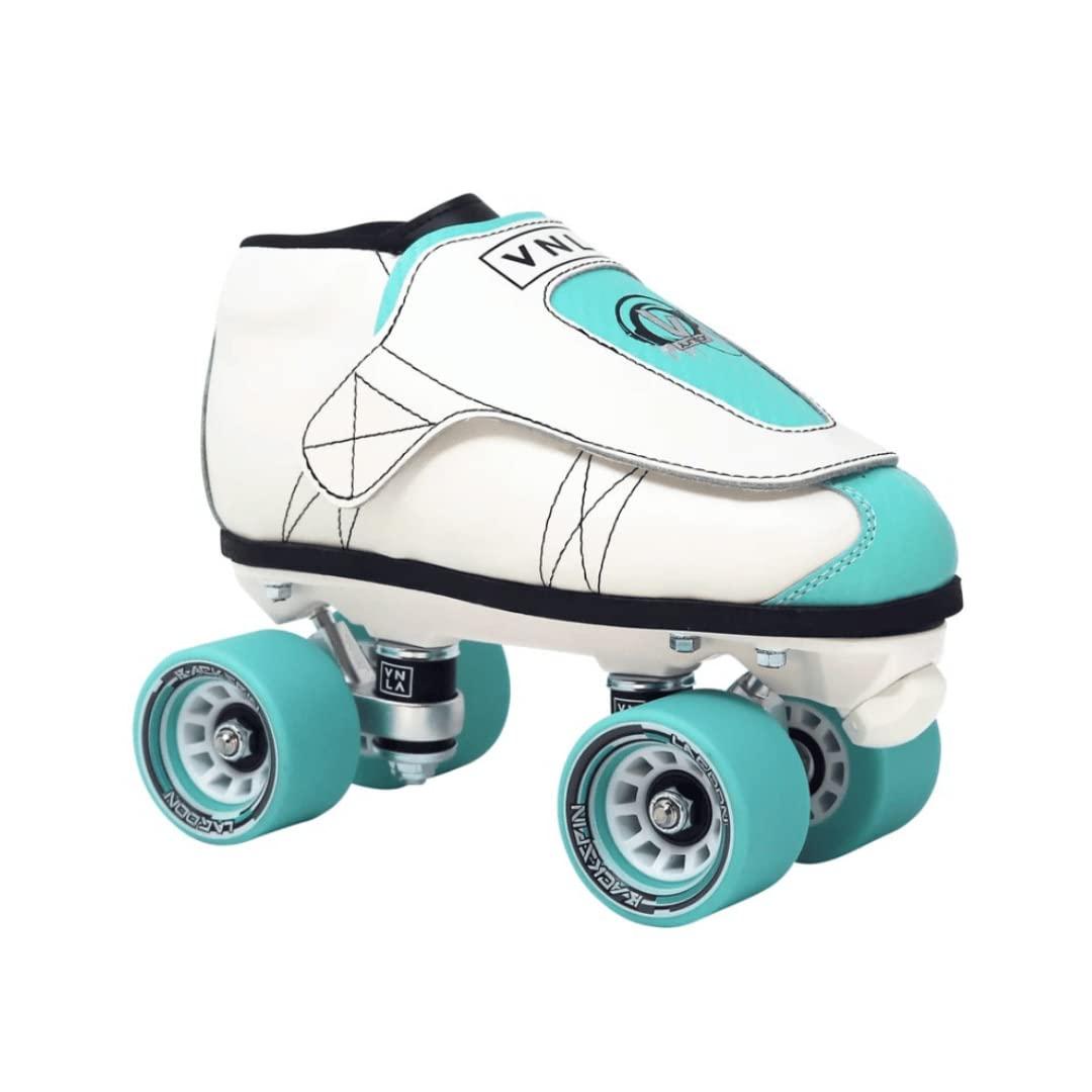 V N L A VNLA Junior Lagoon Jam Skates for Men and Women - Indoor Unisex Roller Skates for Tricks and Jam Skating- White/Aqua (Men 12 / Women 13)