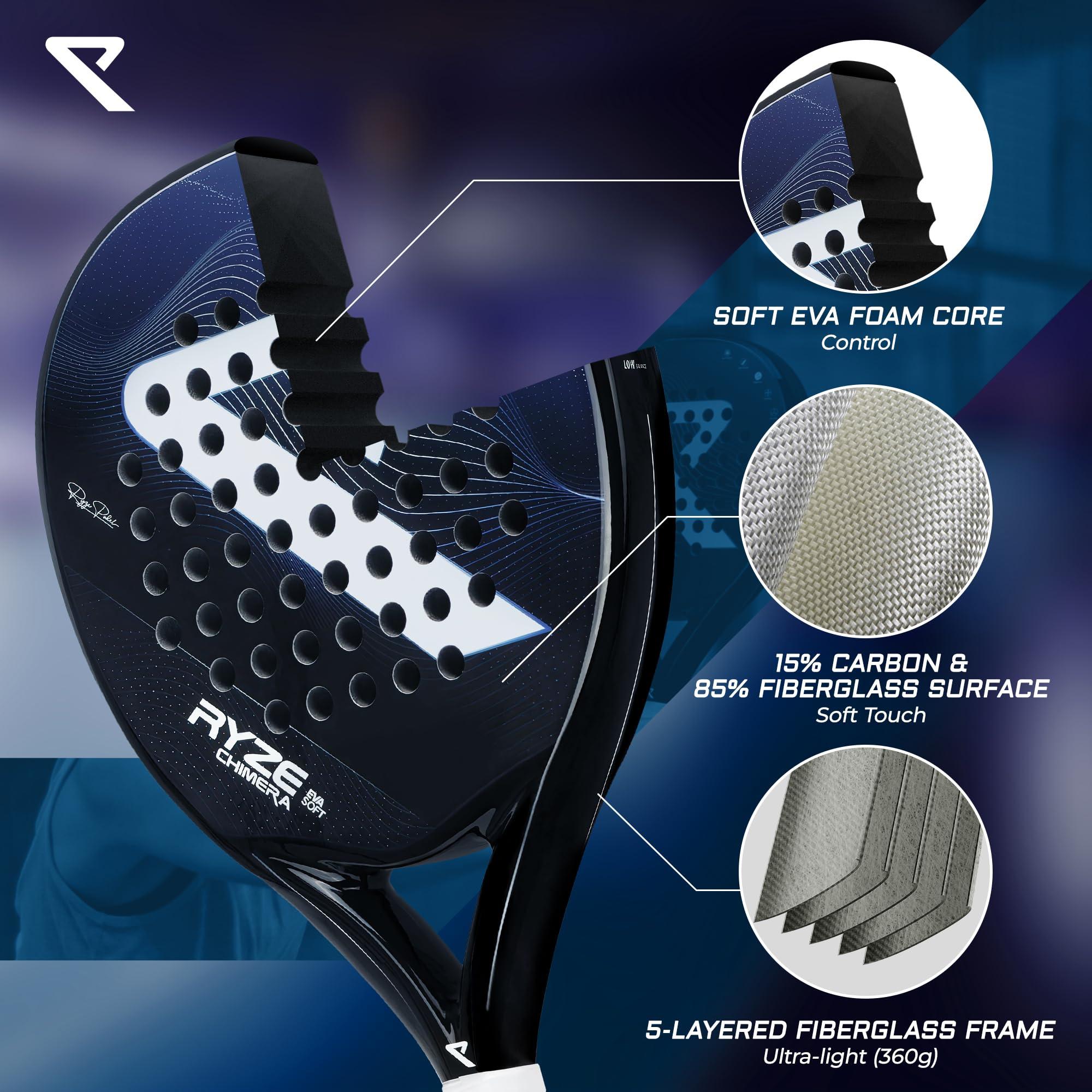 RYZE RYZE Padel Racket in Carbon Fiber - Max Precision & Control - Paddle Racket for Adults - EVA-15 Memory Foam - Ultra Light 360g Paddle Tennis Racquet - Pala de Padel - Free Carry Case Included