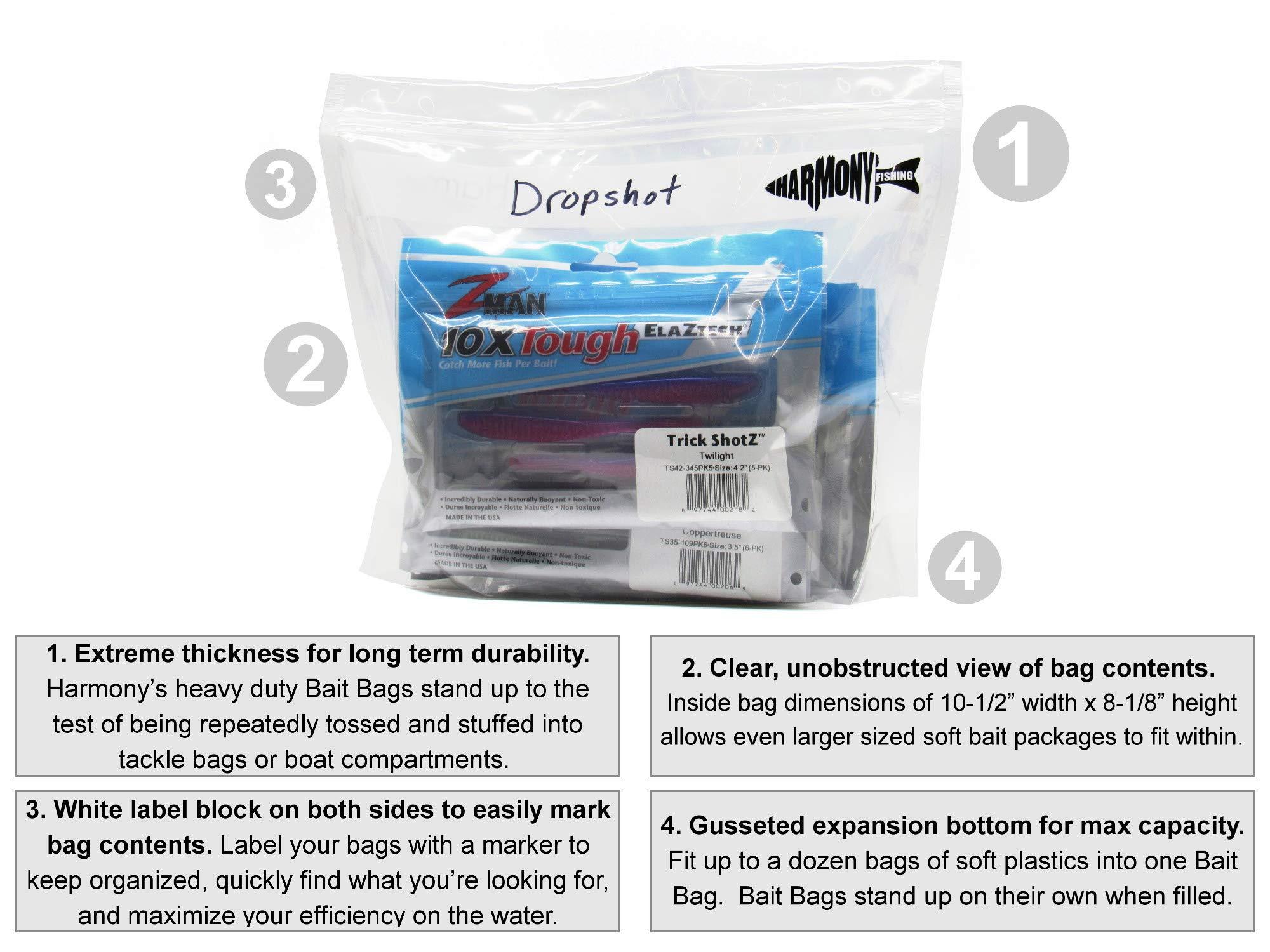 Harmony Fishing Company Harmony Fishing Bait Bags (10 Pack) - Durable Clear Storage Bag Organizers for Soft Plastic Baits, Lures, Tackle, and Fishing Accessories