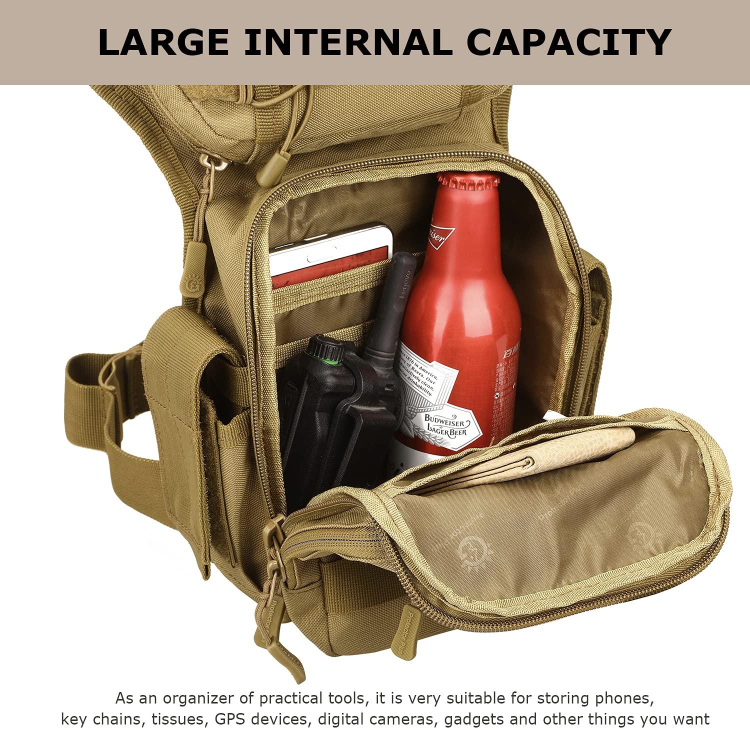 SunForMorning SunForMorning Tactical Drop Leg Bag Military Tool Gear Fanny Thigh Pack Molle Utility Airsoft Motorcycle Cycling Waist Gear Pouch (1 Patch Included), Brown