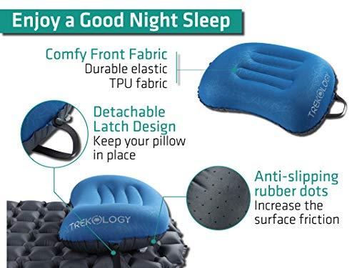 TREKOLOGY TREKOLOGY Ultralight Inflatable Camping Travel Pillow - ALUFT 2.0 Compressible, Compact, Comfortable, Ergonomic Inflating Pillows for Neck & Lumbar Support While Camp, Hiking, Backpacking