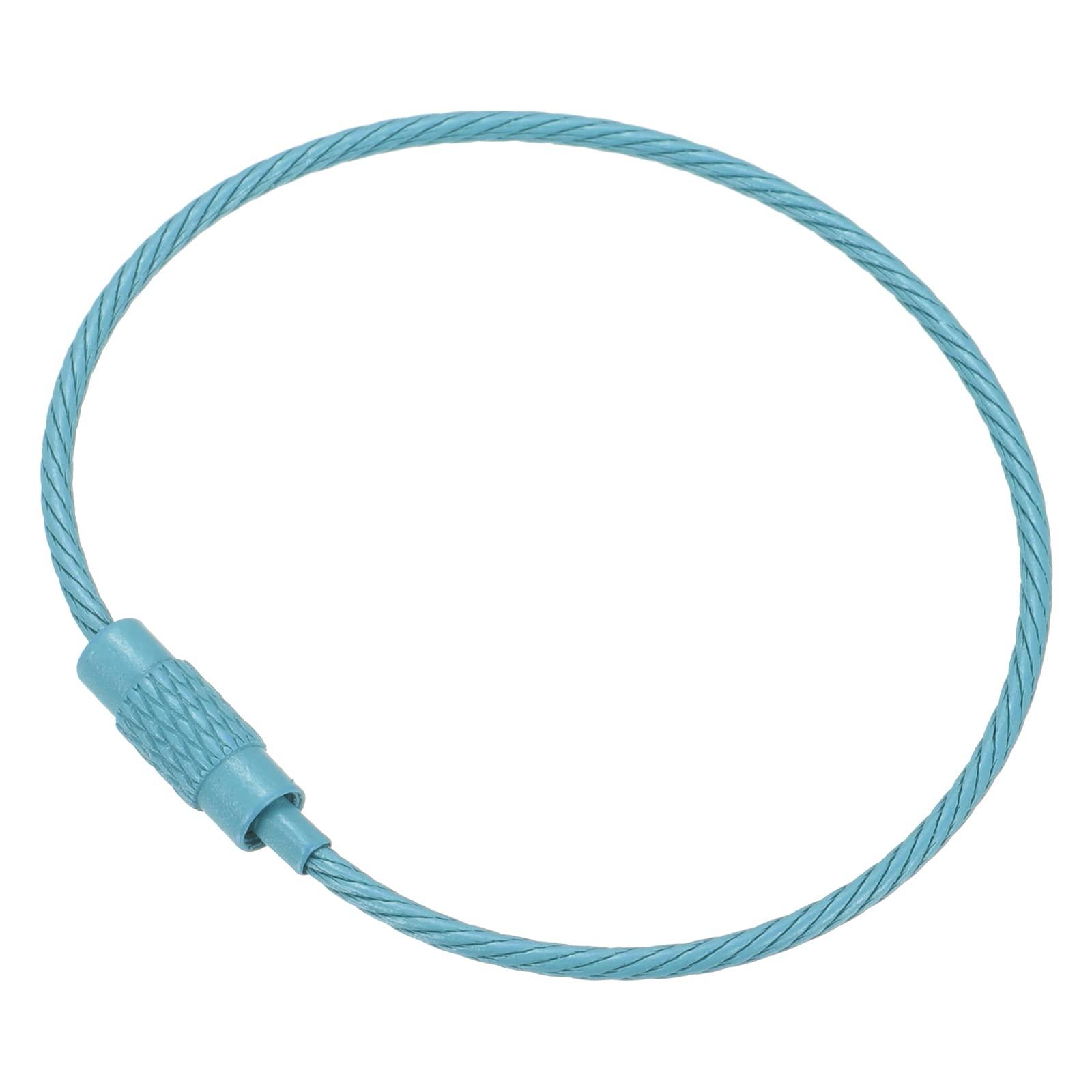 PATIKIL PATIKIL 6 Inch Length Wire Keychain Cable, 5 Pack Titanium Steel Key Ring Loop for Outdoor Hiking Sport, Blue