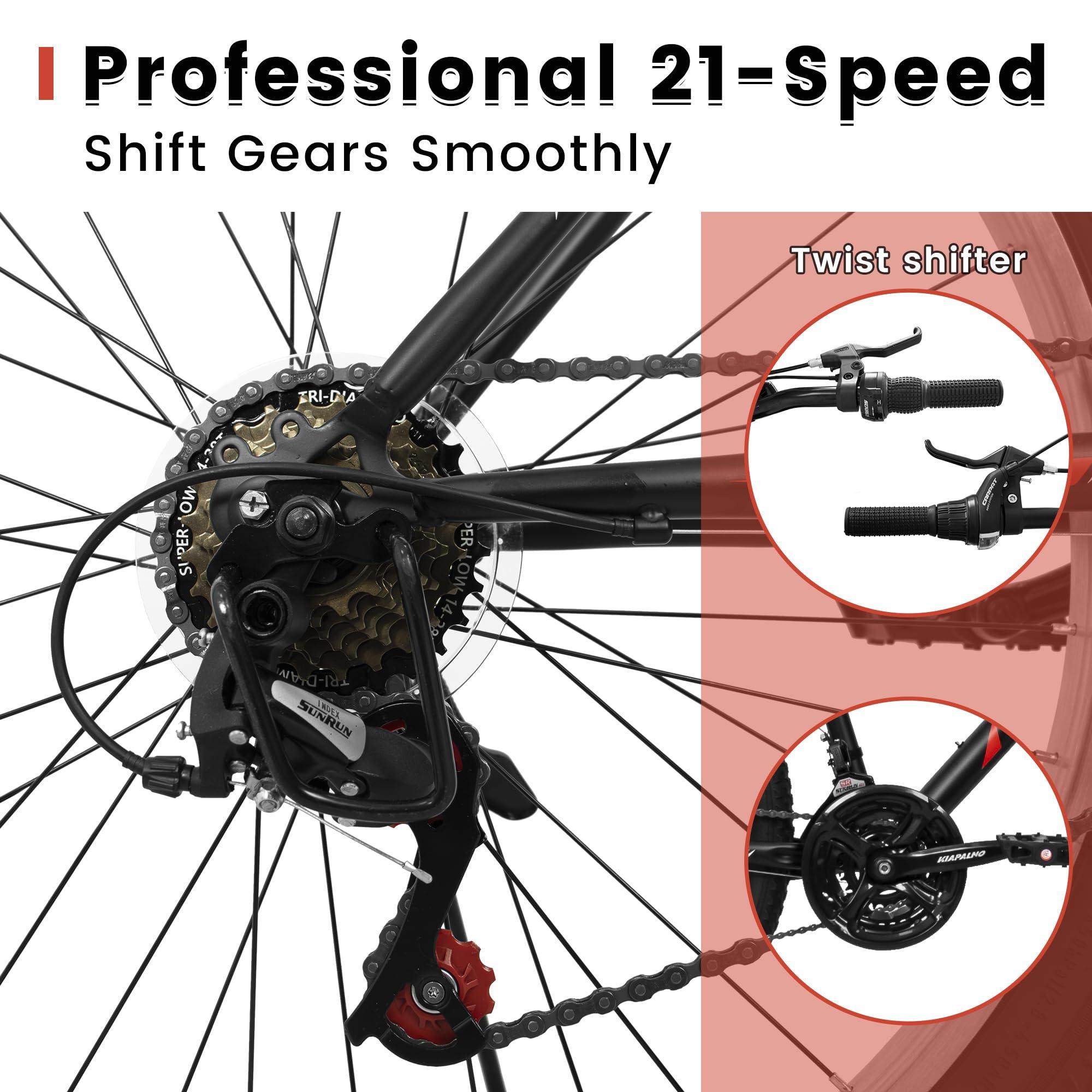 KIAPALNO KIAPALNO Mountain Bike 26 Inch for Men Women, 21 Speeds High-Carbon Steel Frame, Rigid Suspension Sport Bicycle, Adult Teens MTB Bicycle for Snow City Commuters and Short Trip