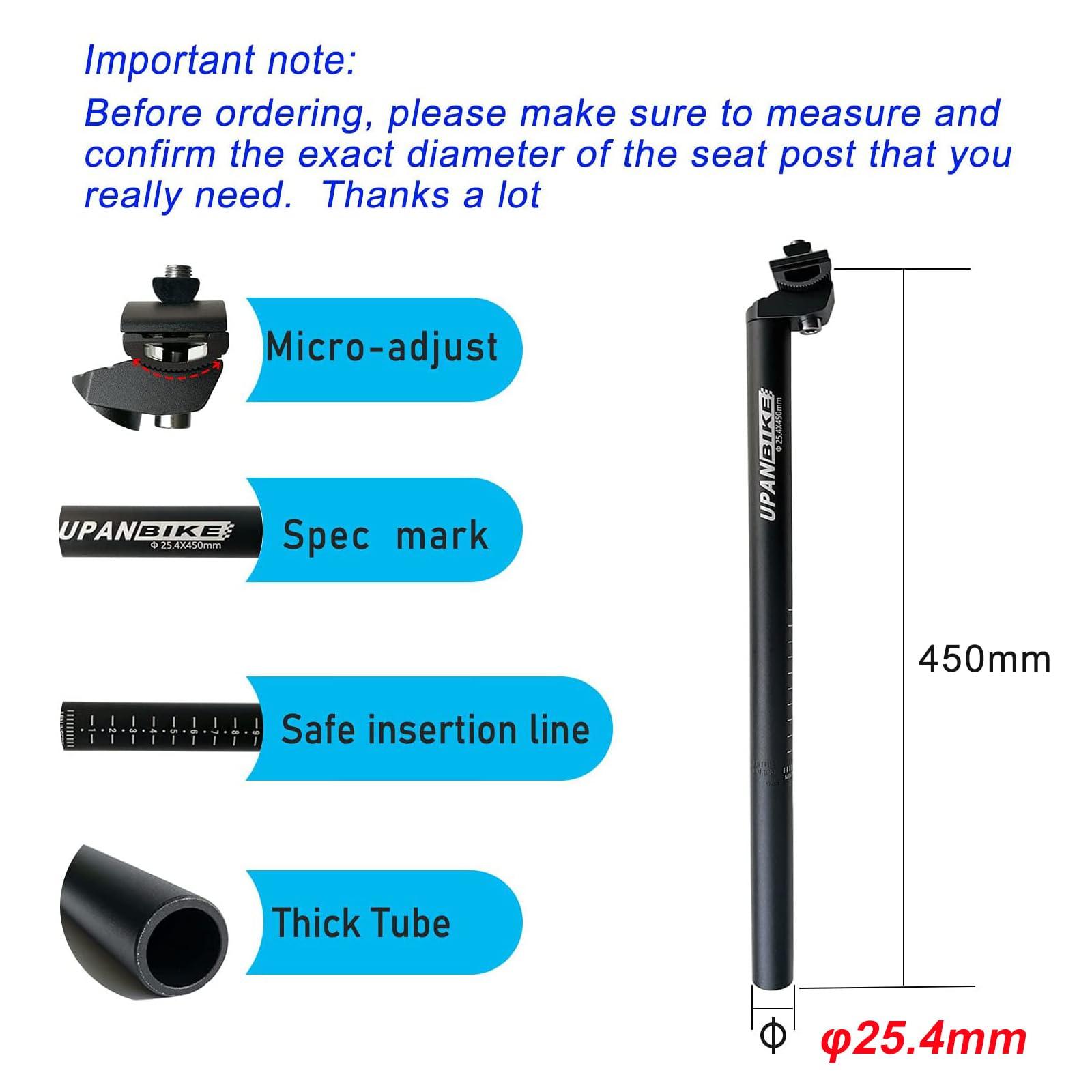 UPANBIKE UPANBIKE Bike Seat Post Aluminum Alloy Extra Long 17.7inch(450mm) Replacement Bicycle Seatpost 25.4 27.2 28.6 30.4 30.9 31.6mm(25.4mm)