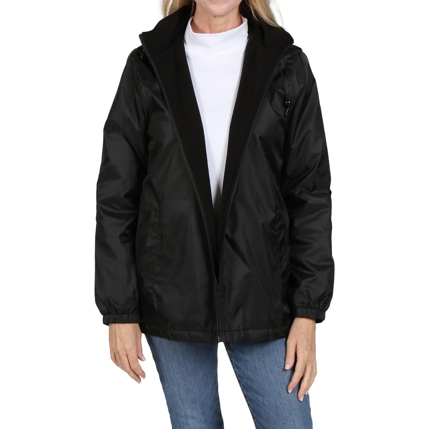 totes totes Womens Rain Jacket with Hood Rain Coat for Women Waterproof Womens Coats, Black, Medium
