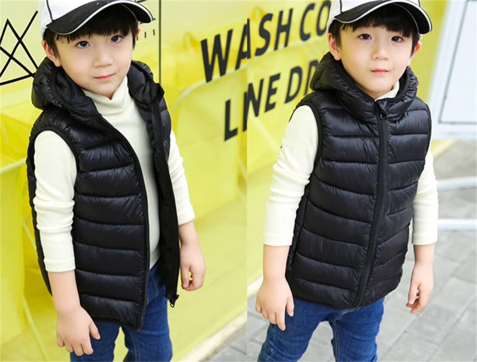 NineFit Basics Boys Girls Puffer Vest Sleeveless Quilted Vest Zipper Hooded Down Puffy Jacket Winter Kids Warm (Black, 10-12 Years)