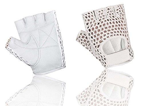 Kango Fitness Kango Fitness MESH Leather Fingerless Weight Lifting Exercise Gym Wheelchair Gloves White W 1061 (S)
