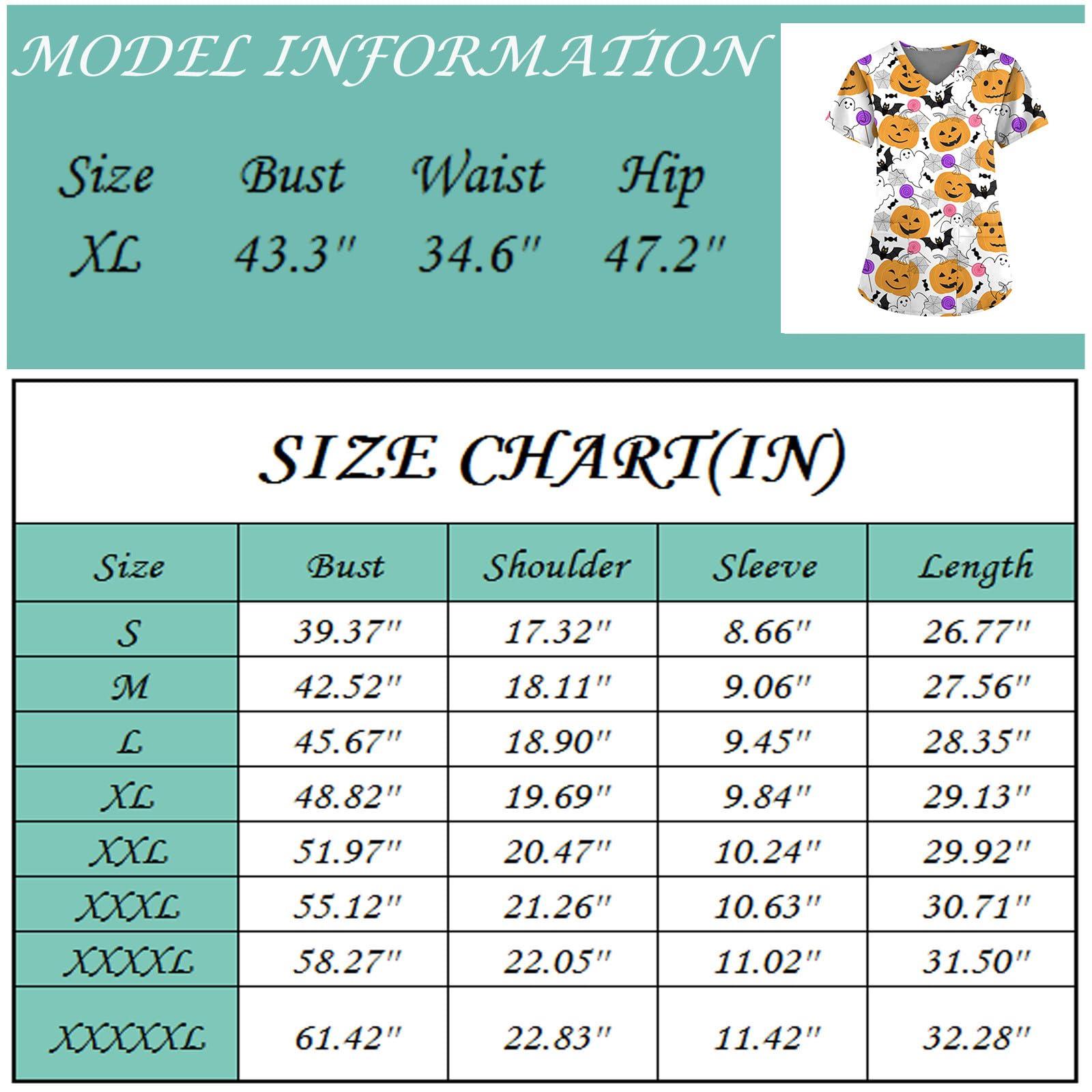 NineFit Basics Halloween Scrub Tops Women Cute Cartoon Pumpkin Print V Neck Short Sleeve Shirts Stretchy Nurse Uniform with Pockets Plus Size Medical Scrubs Caregiver Work Tops Halloween Costumes(G-Pink,X-Large)