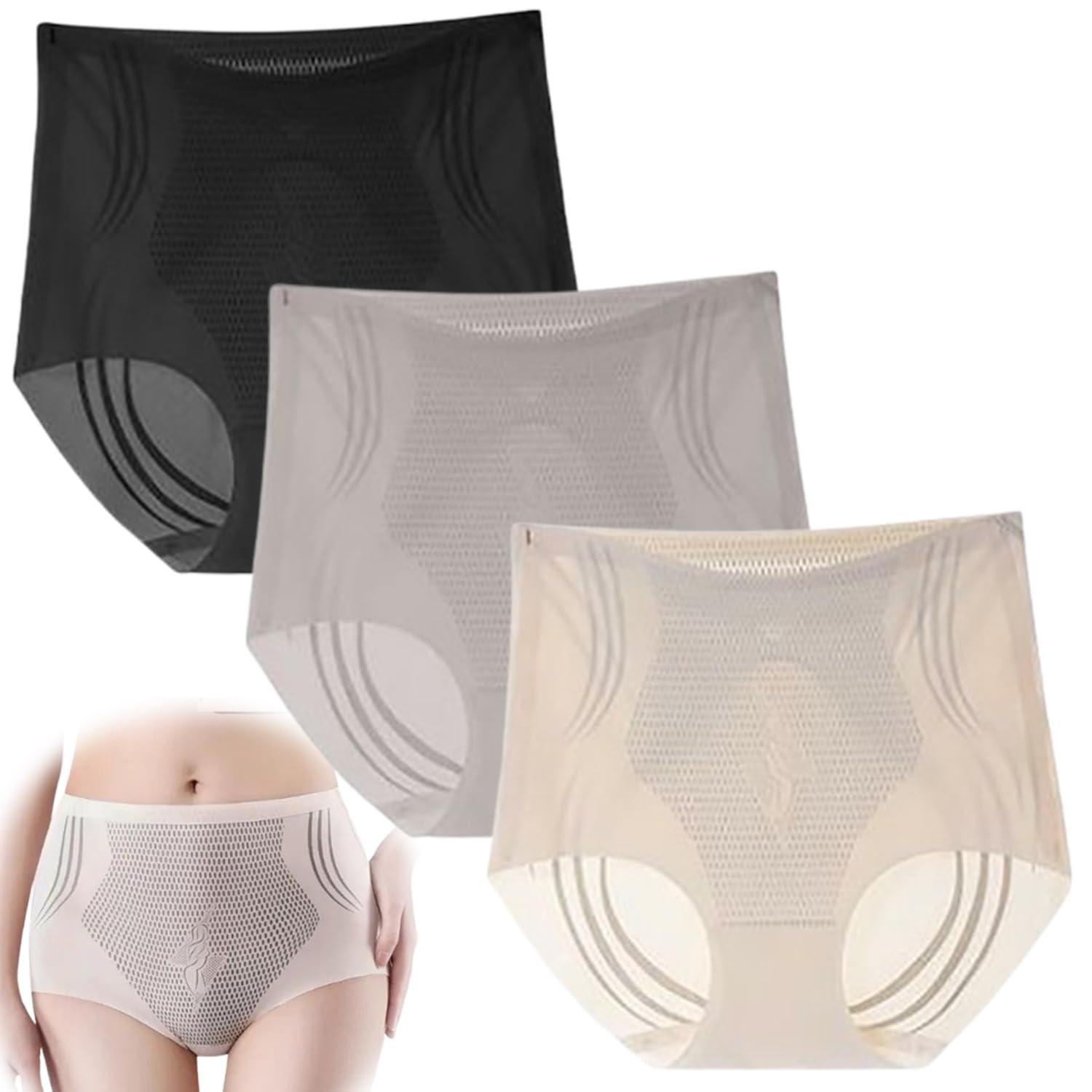 VNDUIFH 3PCS High Waist Seamless Liquid Ice Silk Shaping Pants Women Butt Lifting Ice Silk Body Shapewear (A,L)