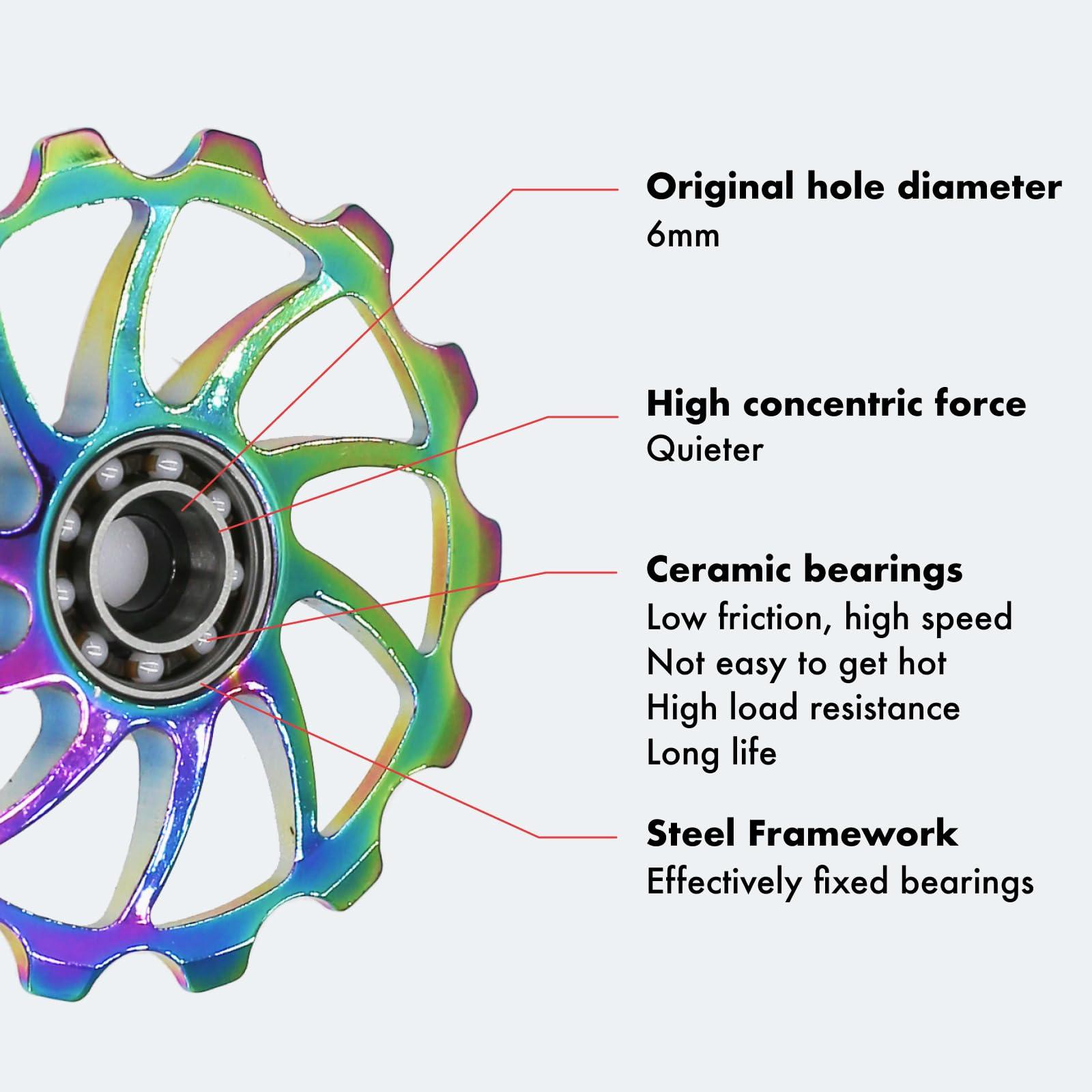 DJC Components DJC Bike Ceramic Bearing Pulley Wheel 2pcs Guide Roller 11T 12T 13T 14T 15T 16T MTB Road Bike Rear Derailleur for Shimano for Sram Pulley oilslick (oilslick, 2pcs 12T)