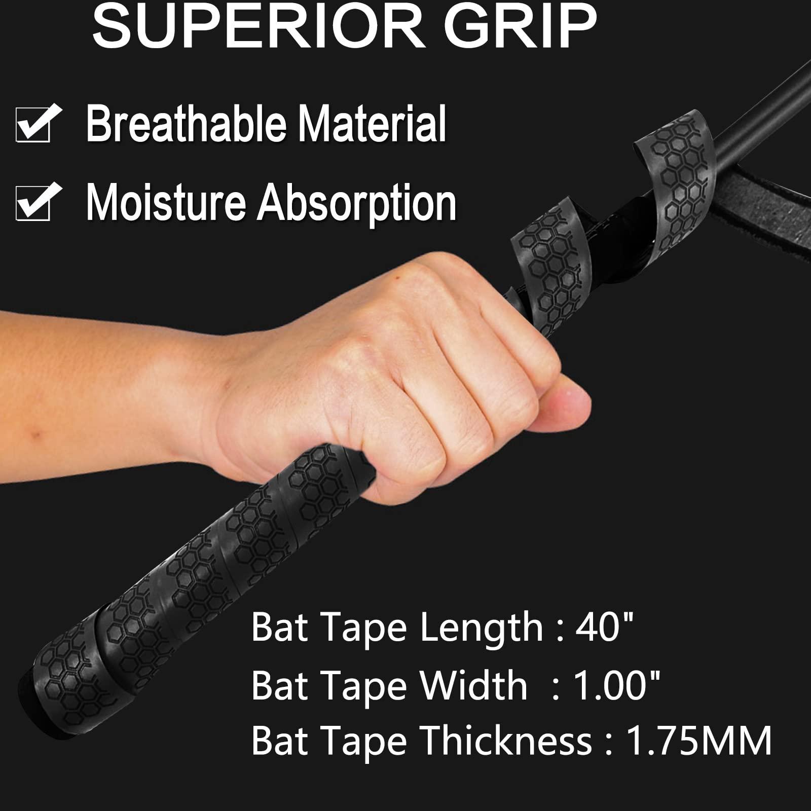 VEASAERS VEASAERS Bat Grip Tape Baseball Softball 2/4 Pack 40 inch 1.75mm Precut and Full Adhesive Back Pro Feel Soft Comfortable Tapes for Old Bats Handles (2 Pcs-Black Hexagon)
