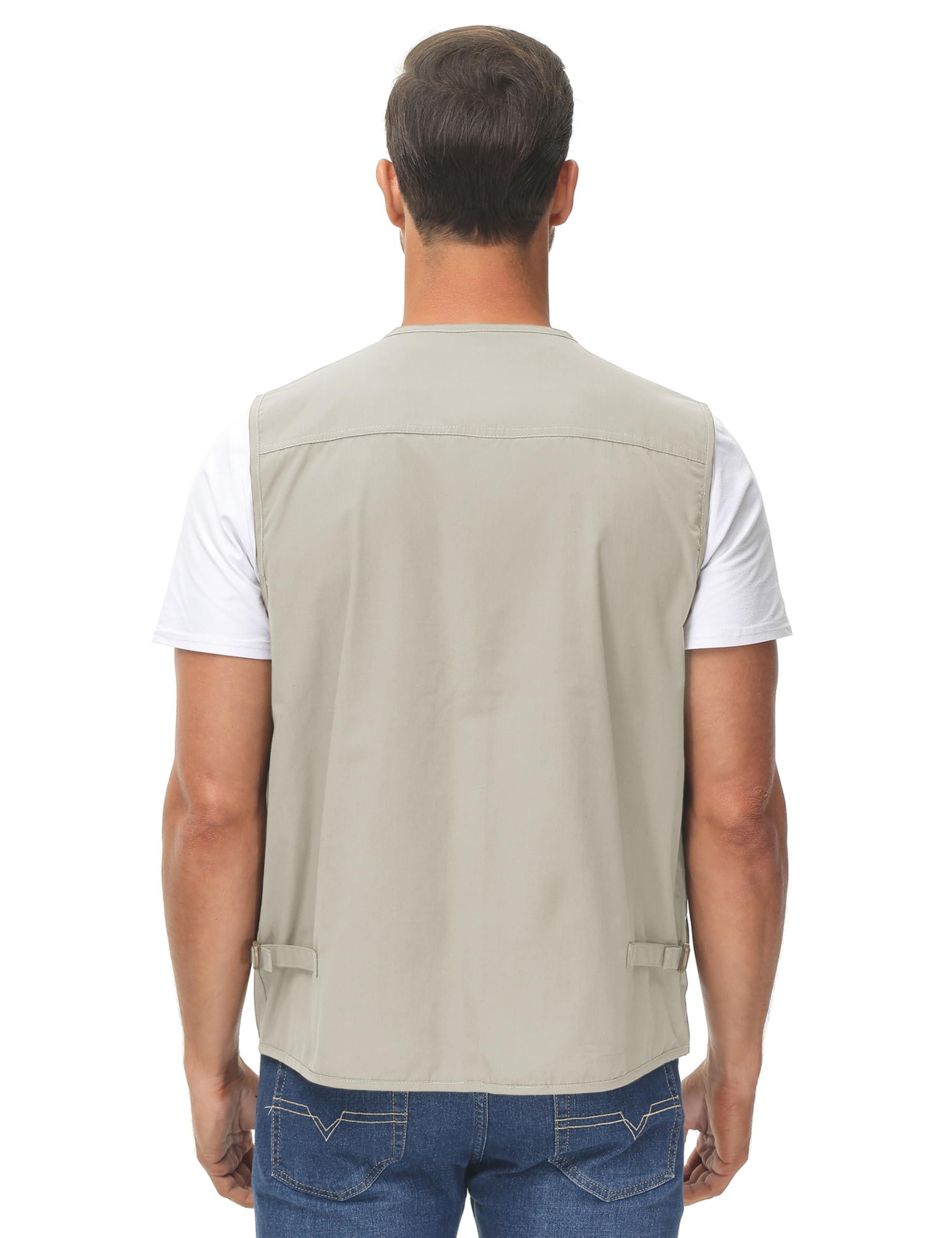 Lentta Lentta Men's Fishing Vest Summer Outdoor Work Safari Photo Cargo Vest 14 Pockets(PoplinBeige-S)