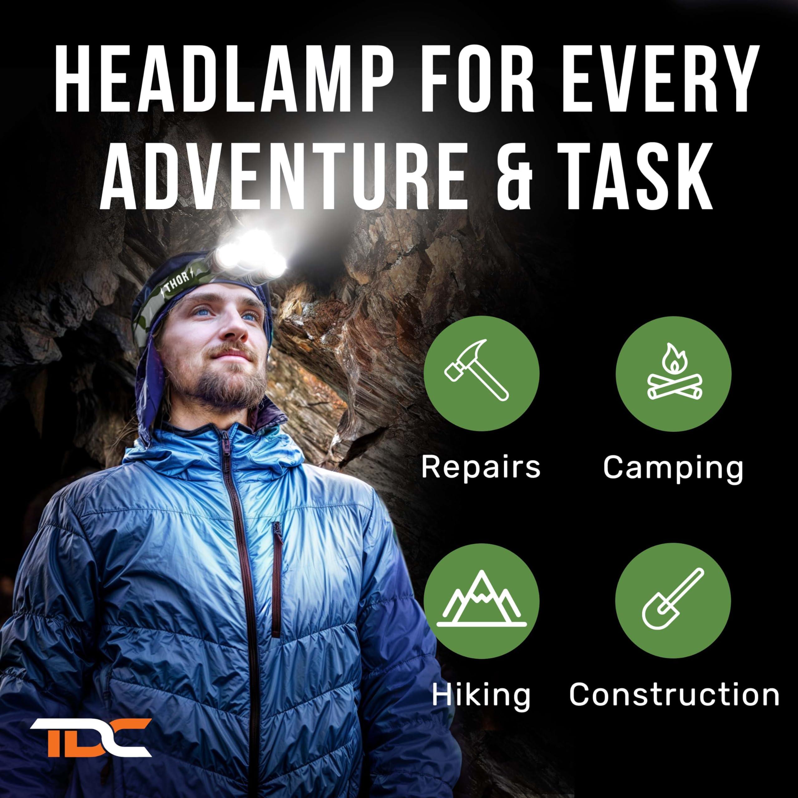 TDC TDC Camo Rechargeable Headlamp - Zoomable Led Headlamp - Headlamp Flashlight USB - Waterproof Headlamps for Adults - Head Lamps Outdoor Led Rechargeable - Head Lights for Forehead