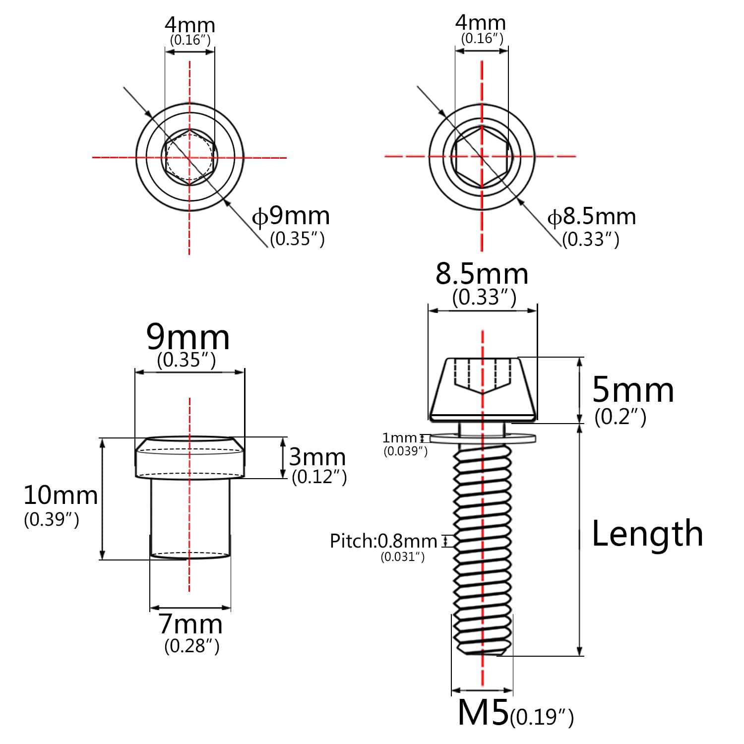 Wanyifa Wanyifa Titanium M5x16 18 20mm Bolt with Washer Hex Head Screw Steerer Clamp Nut for Bicycle Stem Front Forking Lock (Gold Taper Head, M5x20mm)