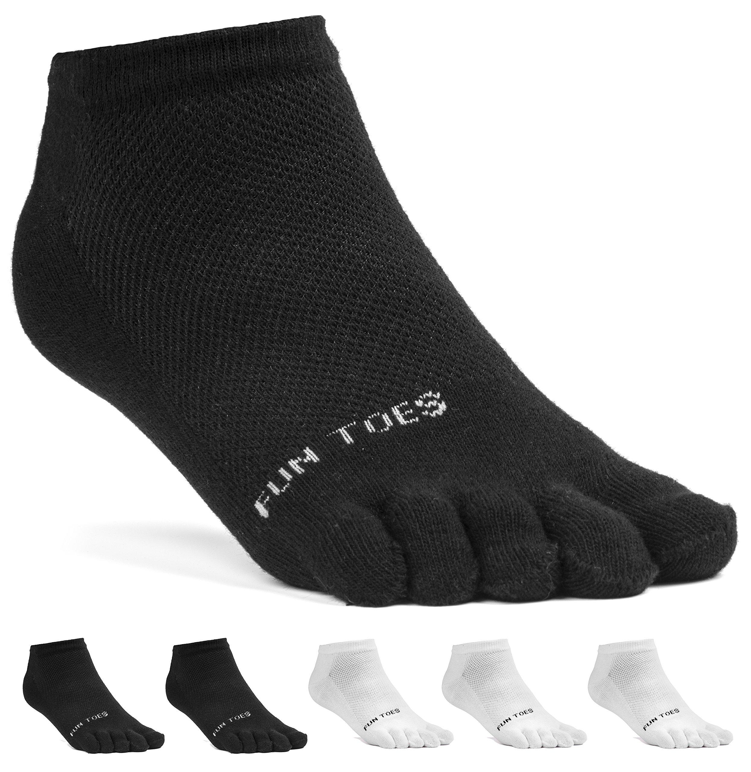 FUN TOES FUN TOES Women's Cotton Toe Socks-Breathable-6 PAIRS Pack-Size 9-11-Lightweight (3 Black/ 3 White)