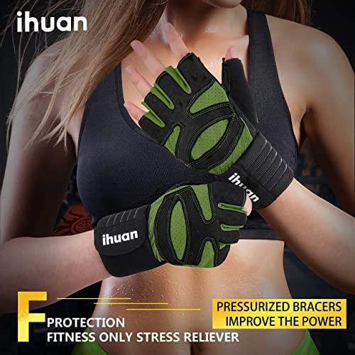 ihuan ihuan Ventilated Weight Lifting Gym Workout Gloves with Wrist Wrap Support for Men & Women, Full Palm Protection, for Weightlifting, Training, Fitness, Hanging, Pull ups (Dark green, M)