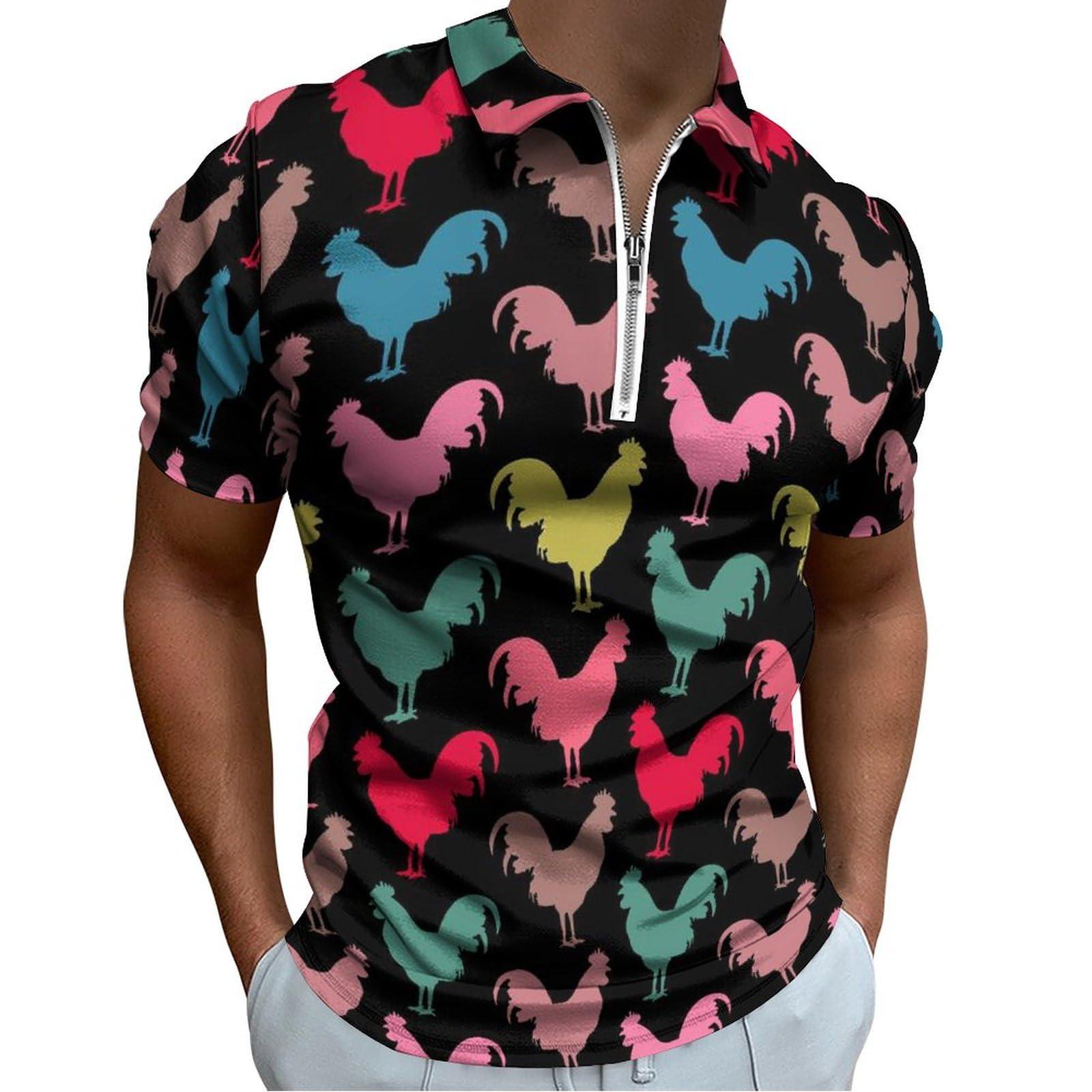 FORSJHSA Colorful Cock Rooster Men's Golf Polo Shirt Short Sleeve Casual Collared Slim Fit Tee