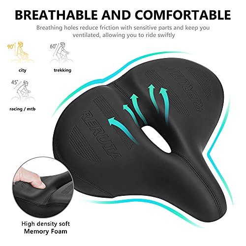 RERUIA RERUIA Oversized Bike Seat Comfortable Saddle Dual Shock Absorbing Center Cutout Wide Large Exercise Bicycle Seat Leather Cover Waterproof Universal Fit for Men Women Seniors Outdoor Indoor Cycling