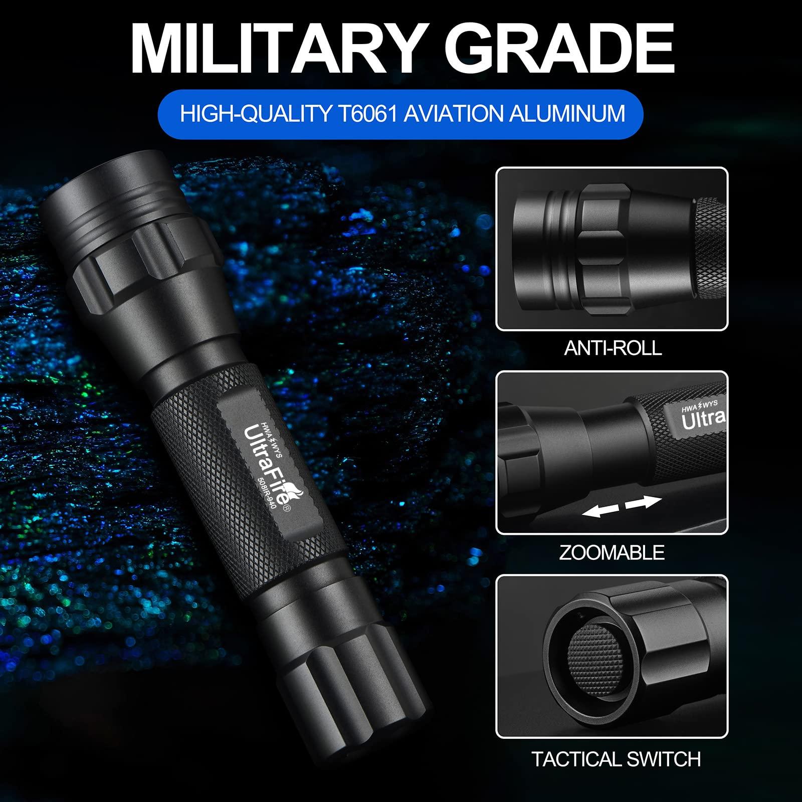 ULTRAFIRE ULTRAFIRE 940nm IR Flashlight for Night Vision, Infrared Light LED IR Illuminator, Zoomable IR Lights are Invisible to The Human Eye - Use with Night Vision Gear (Infrared 940nm Light)