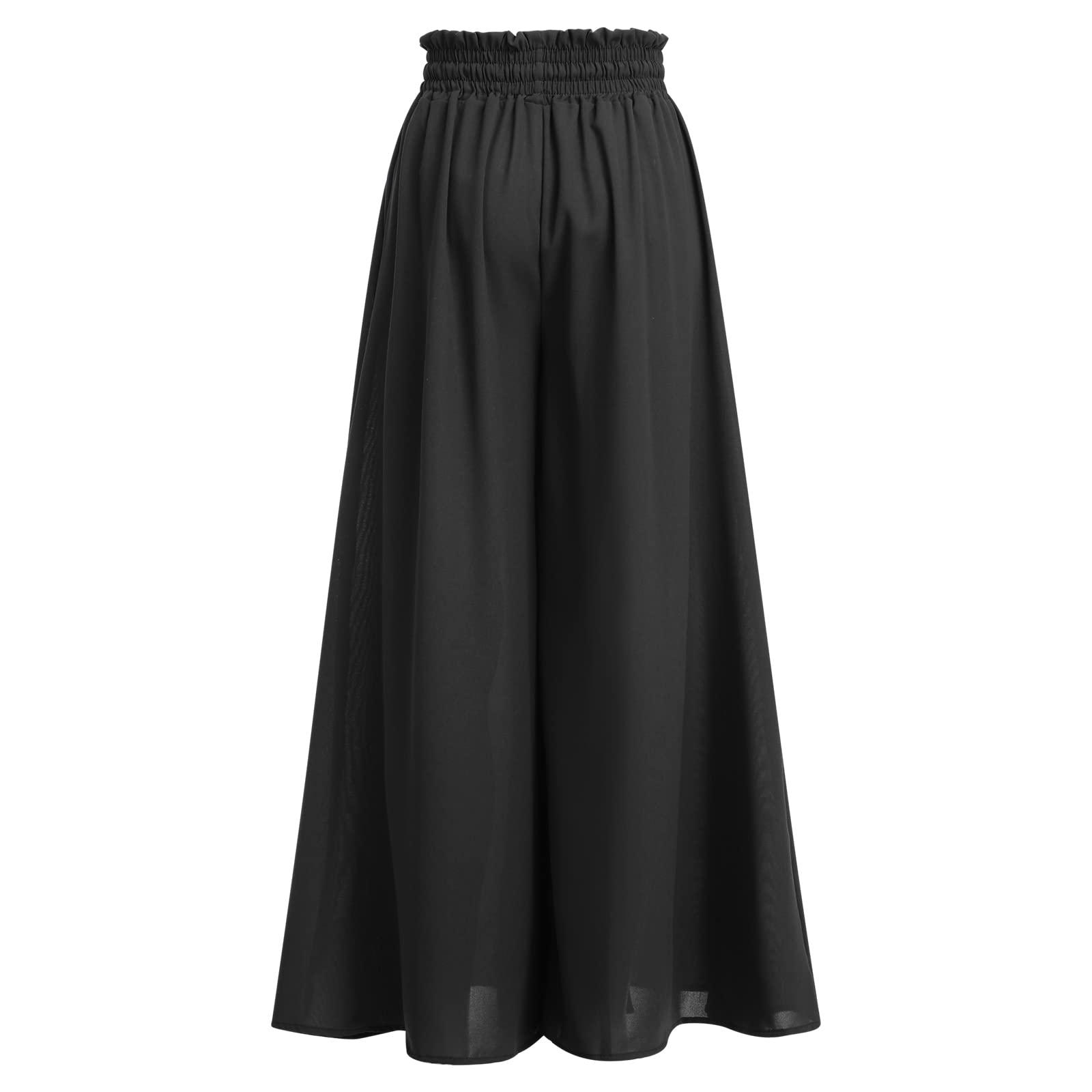 ODIZLI ODIZLI Flowy Beach Pants for Women Wide Leg Pants for Women Petite Length Palazzo Pants for Women High Waisted Beach Long Trousers Loose Fit Boho Pants Wrap Around Pants Gaucho Pants Black S