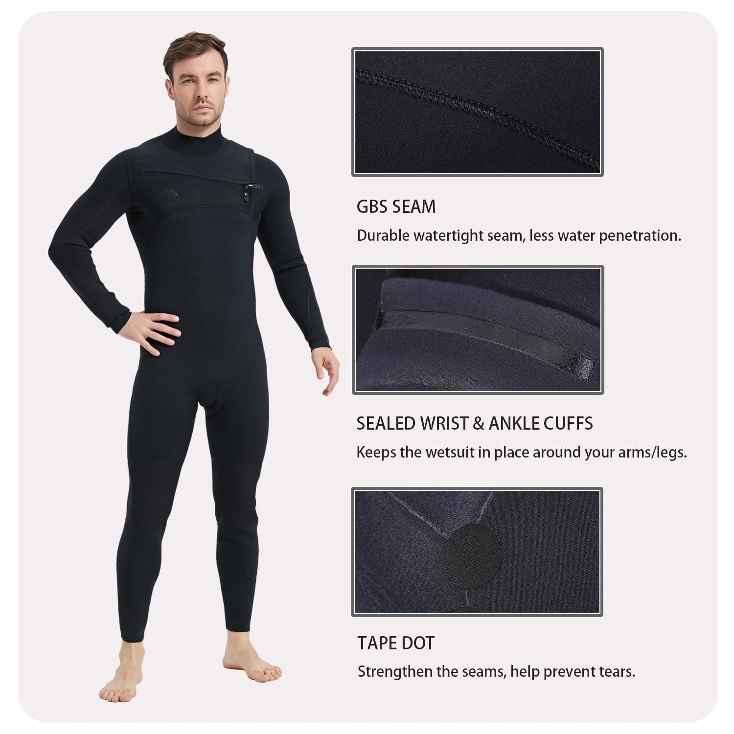 Lemorecn Lemorecn Mens Surfing Wetsuit Super Stretch Neoprene 4/3mm Chest Zip Full Wetsuit for Men(MC0401-2XL)