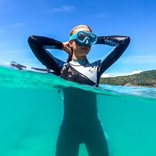 Platinum Sun Women\'s Limestone Neoprene Wetsuit Shorty Wet Suits for Women in Cold Water Long-Sleeve Half Leg Water Suits Springsuit for Scuba Diving Surfing Kayaking Canoeing Snorkeling - 2.0mm (Dive-Blue, M)