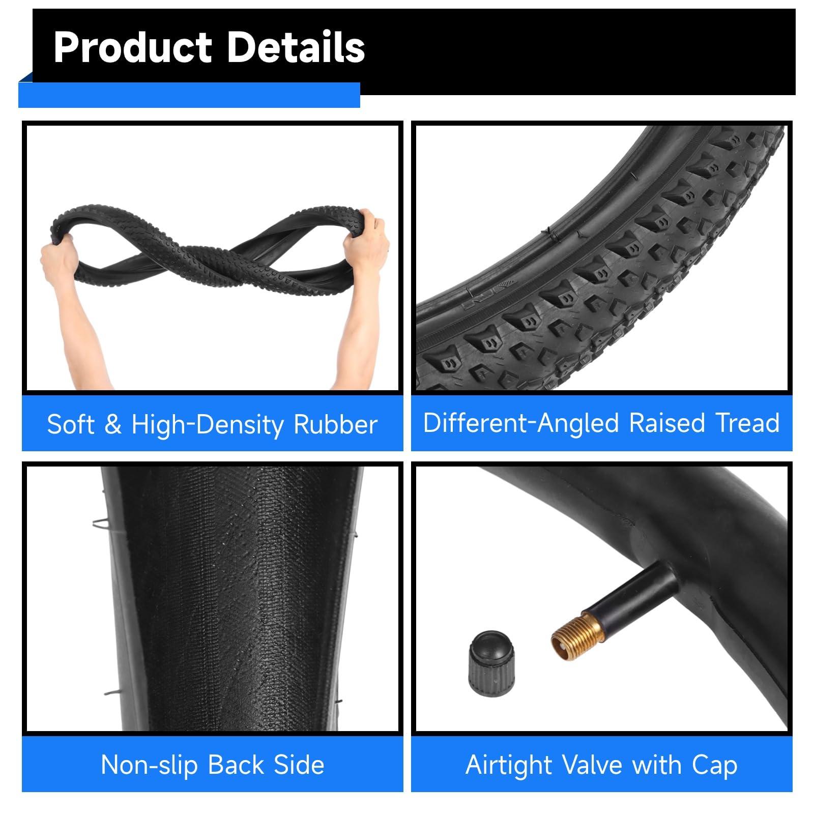 yeesport 24 Inch Mountain Bike Tires, 2PCS 24x2.125 Bike Tires and 2PCS 24 x 2.125 Bicycle Tube with Bike Tire Levers, Replaceable 24 Inch Bike Tire MTB Rubber BMX Tires for City Roads, Muddy Trails