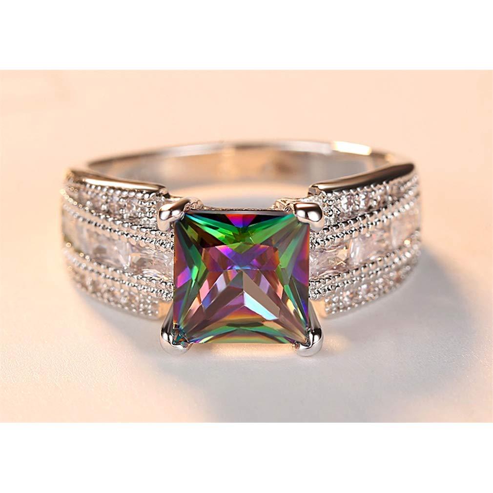 YAZILIND YAZILIND Square Shape Colorful Cubic Zirconia Wedding Engagement Rings Women Valentine's Day Jewelry(Size 7)