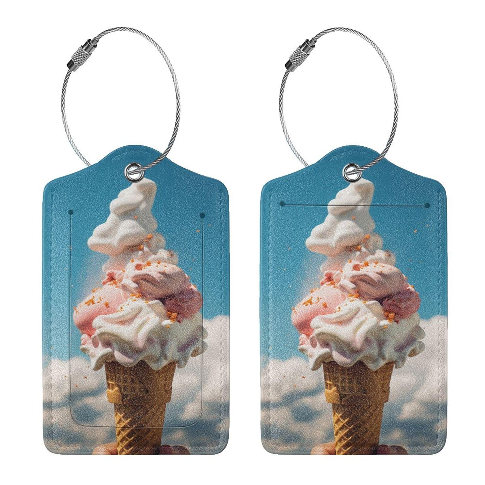 GFLFMXZW Leather Luggage Tags 4 PCS Luggage Tags for Suitcase Cloudy Ice Cream Luggage Tag with Privacy Cover Leather Name ID Label Suitcase Tags Suitcase Labels Suitcase Tag for Travel Bags
