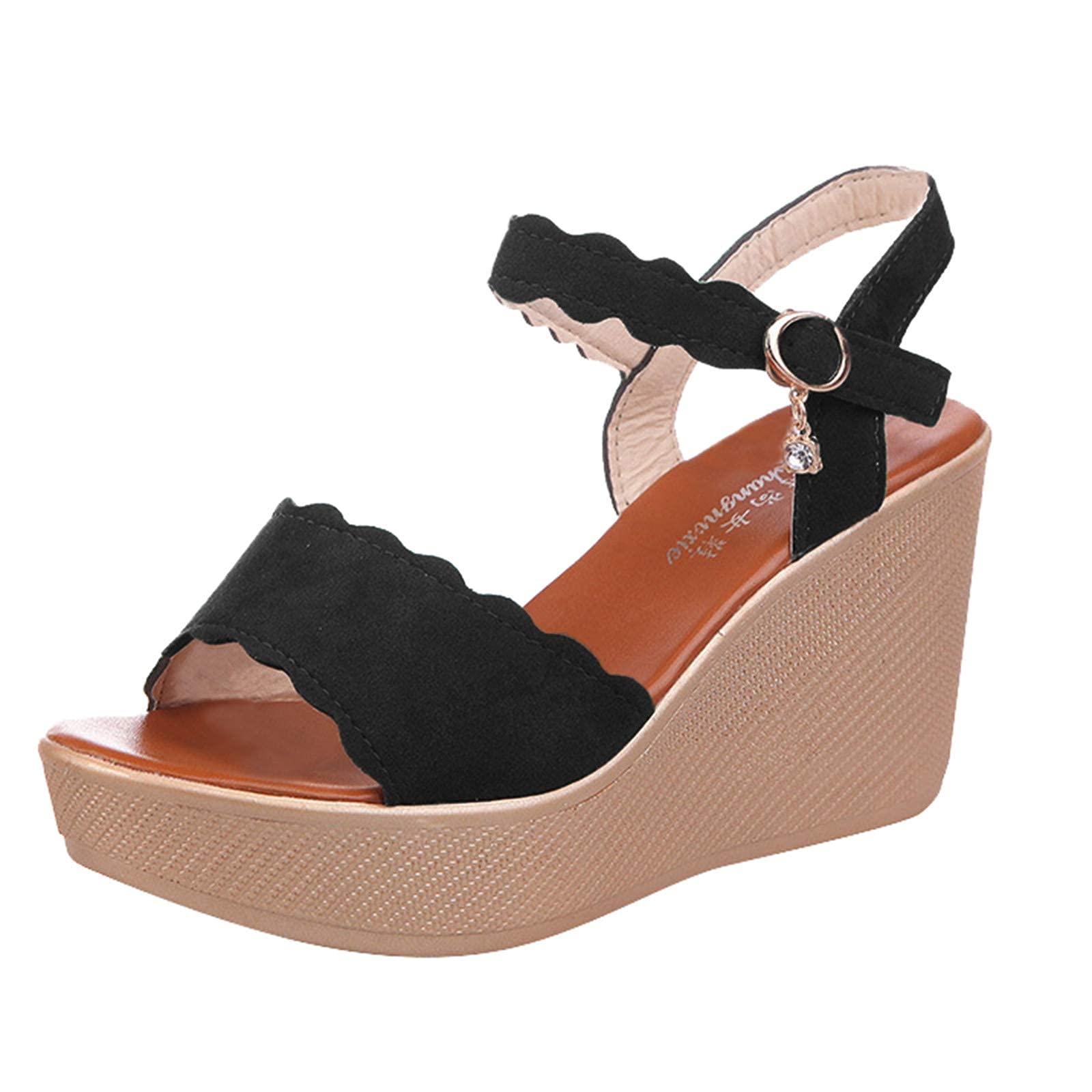 ZBYY ZBYY Women\'s Open Toe Buckle Ankle Strap Platform Wedge Sandals Adjustable Buckle Sandals for Wedding Party Dress